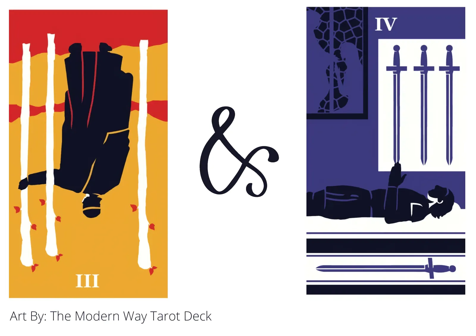 three of wands reversed and four of swords tarot cards together