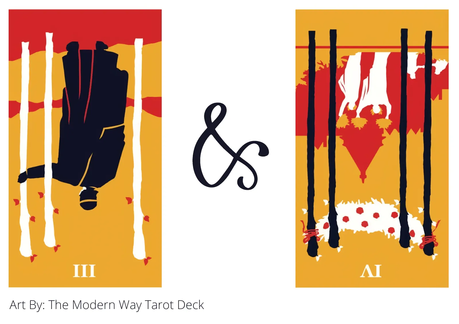 three of wands reversed and four of wands reversed tarot cards together