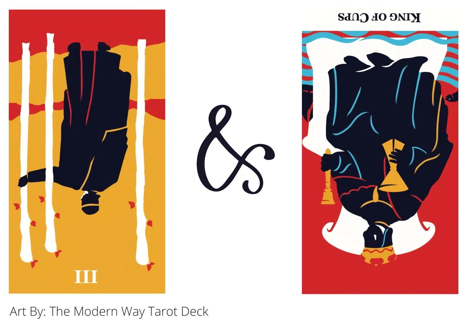 three of wands reversed and king of cups reversed tarot cards together