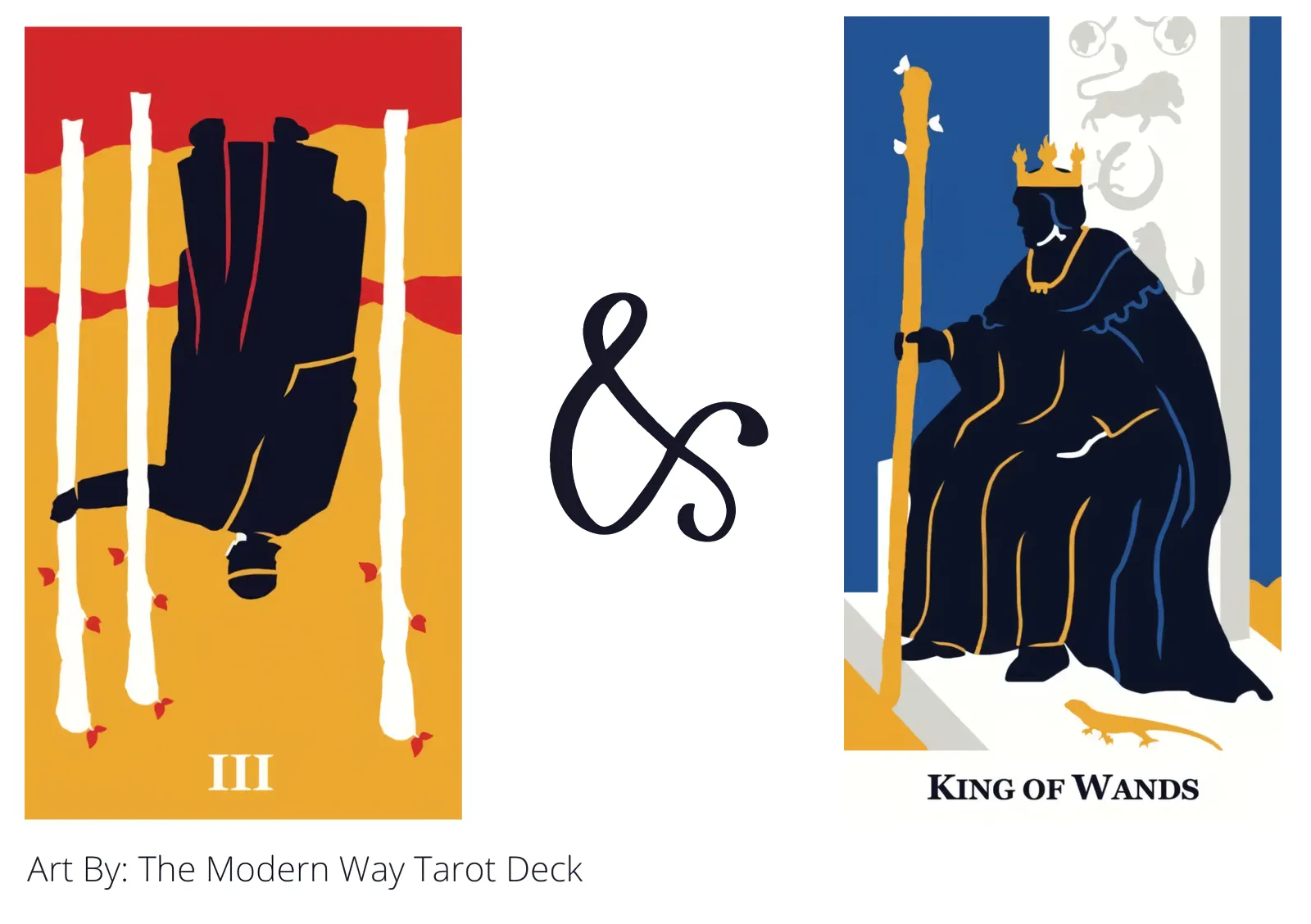 three of wands reversed and king of wands tarot cards together