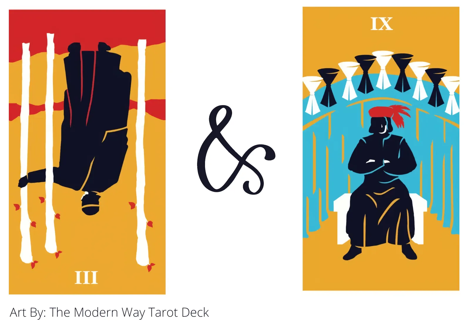 three of wands reversed and nine of cups tarot cards together