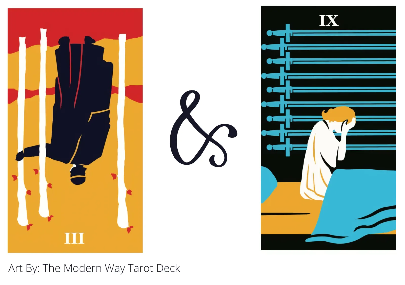 three of wands reversed and nine of swords tarot cards together