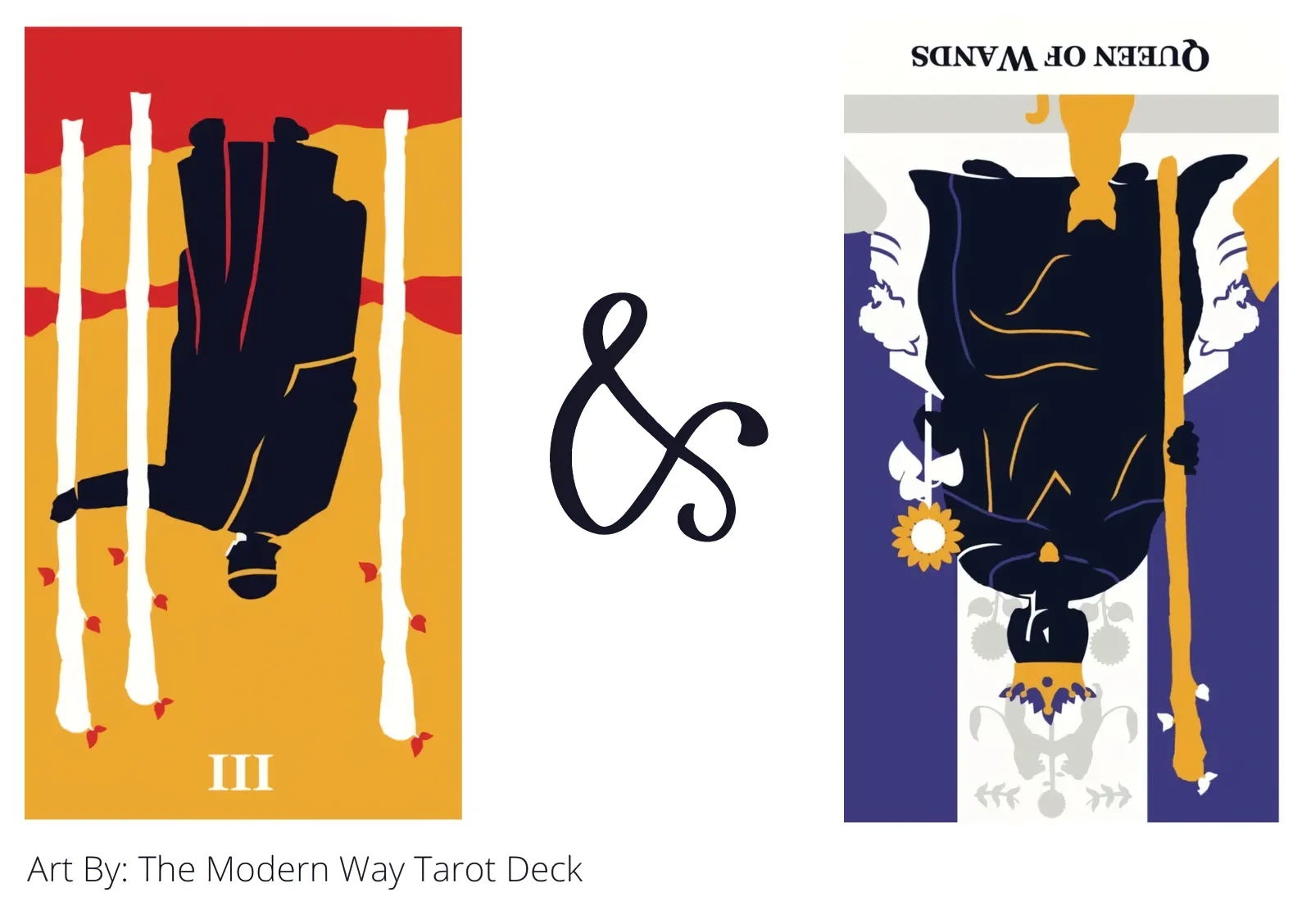 three of wands reversed and queen of wands reversed tarot cards together