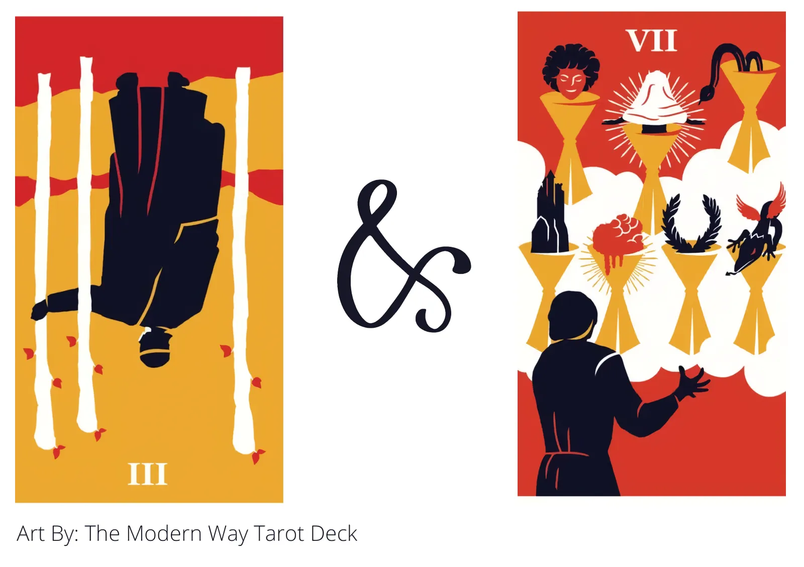 three of wands reversed and seven of cups tarot cards together
