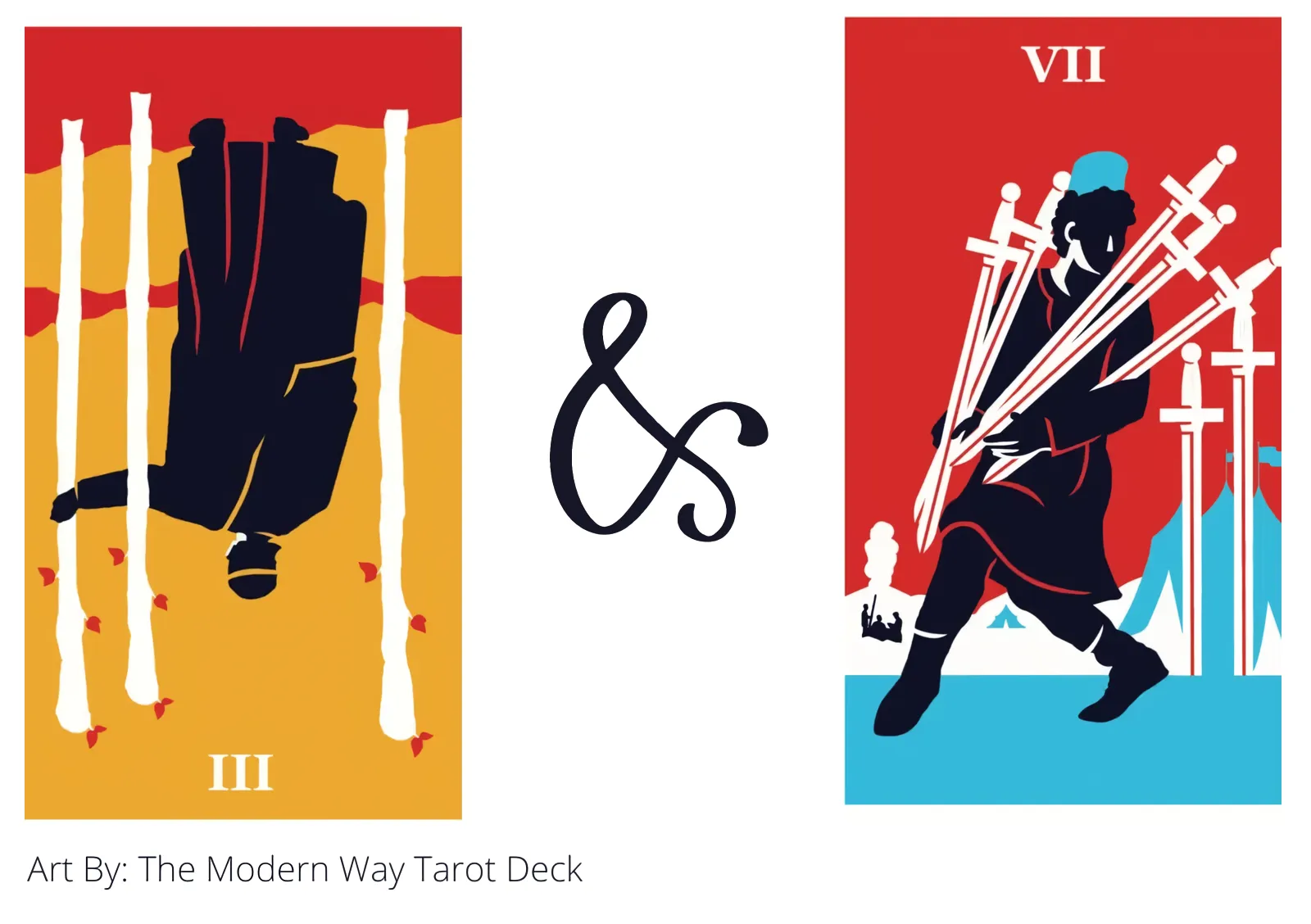 three of wands reversed and seven of swords tarot cards together
