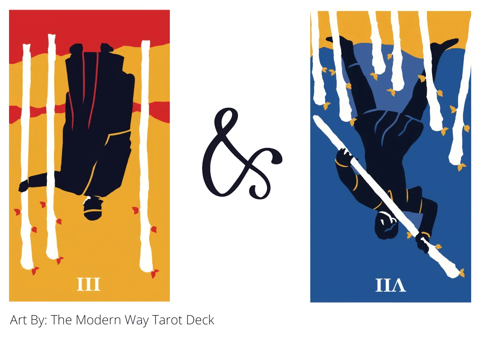 three of wands reversed and seven of wands reversed tarot cards together