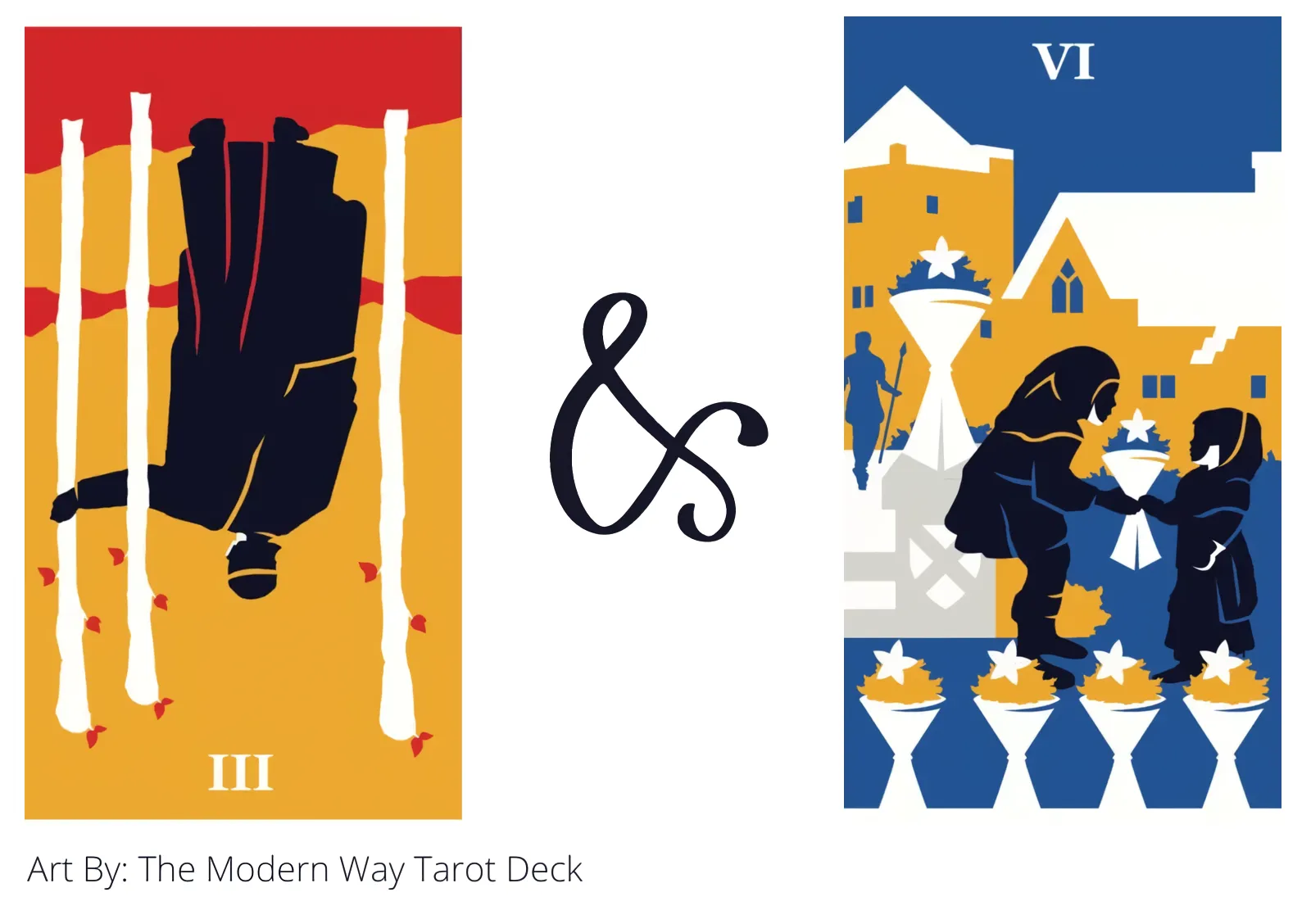 three of wands reversed and six of cups tarot cards together