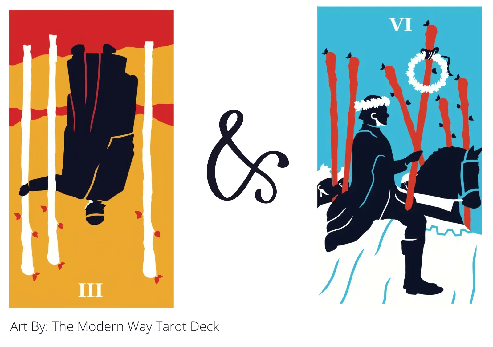 three of wands reversed and six of wands tarot cards together