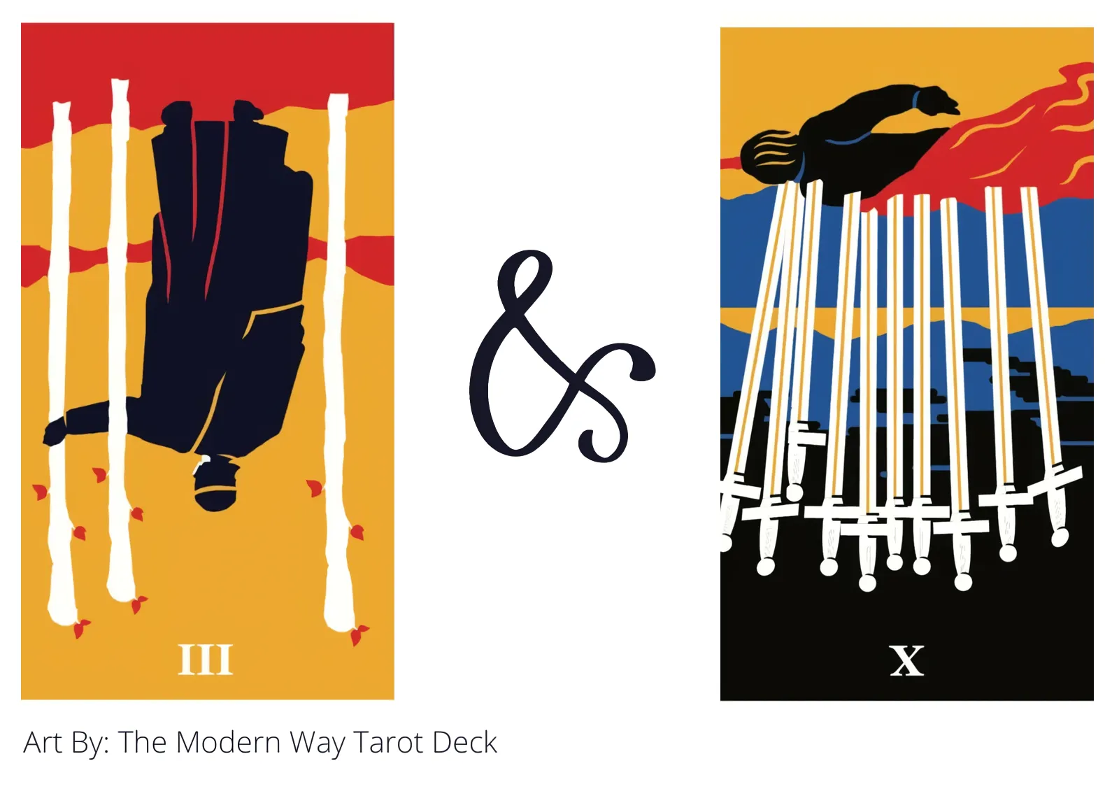 three of wands reversed and ten of swords reversed tarot cards together