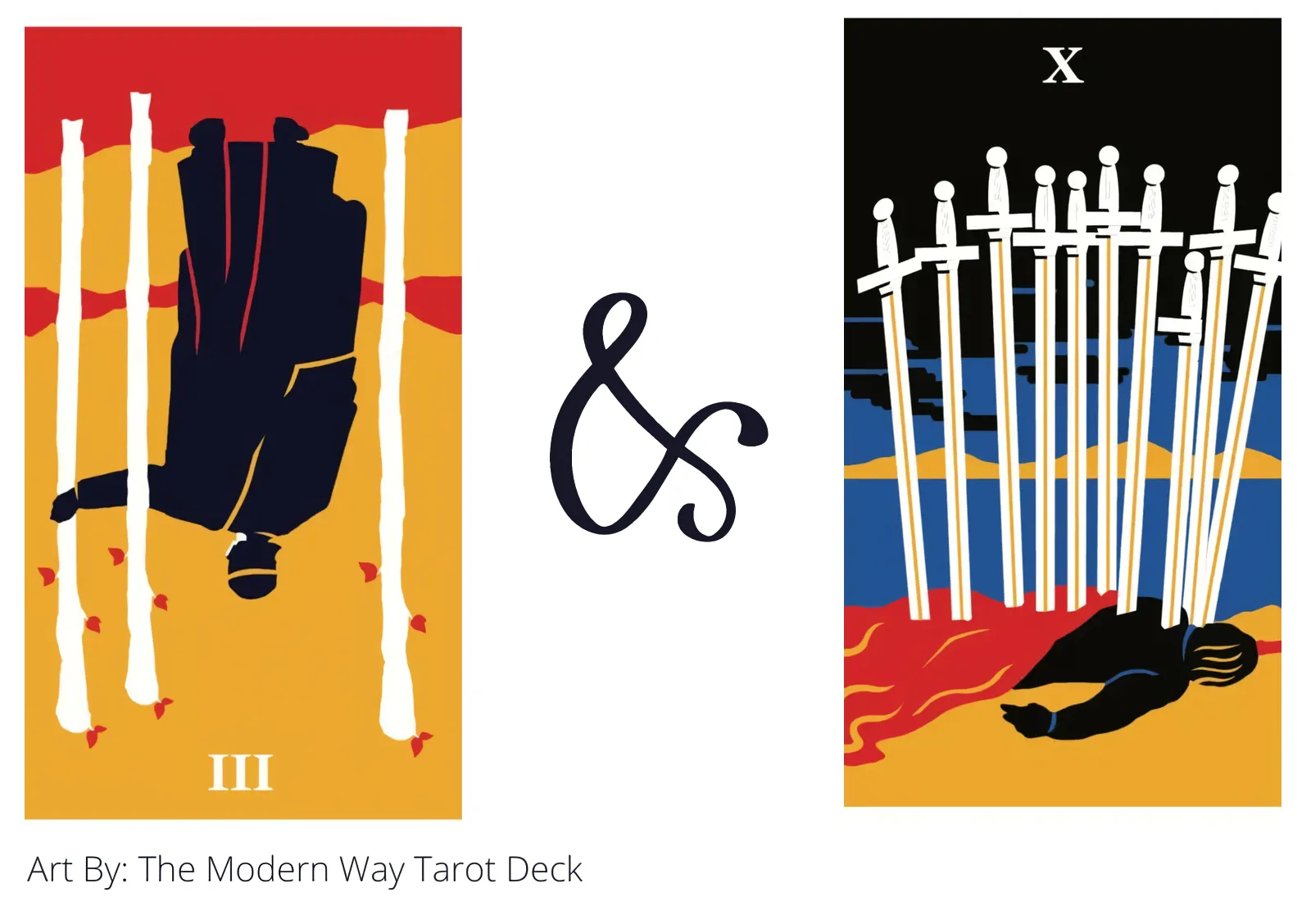 three of wands reversed and ten of swords tarot cards together