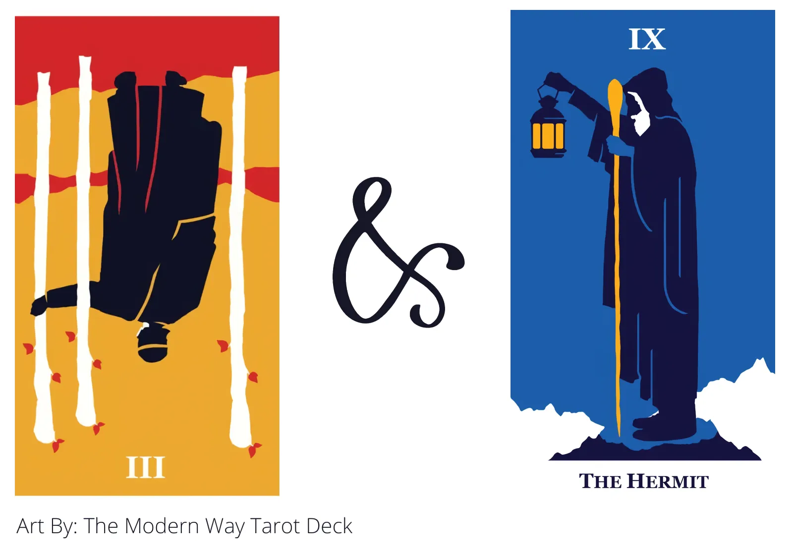 three of wands reversed and the hermit tarot cards together