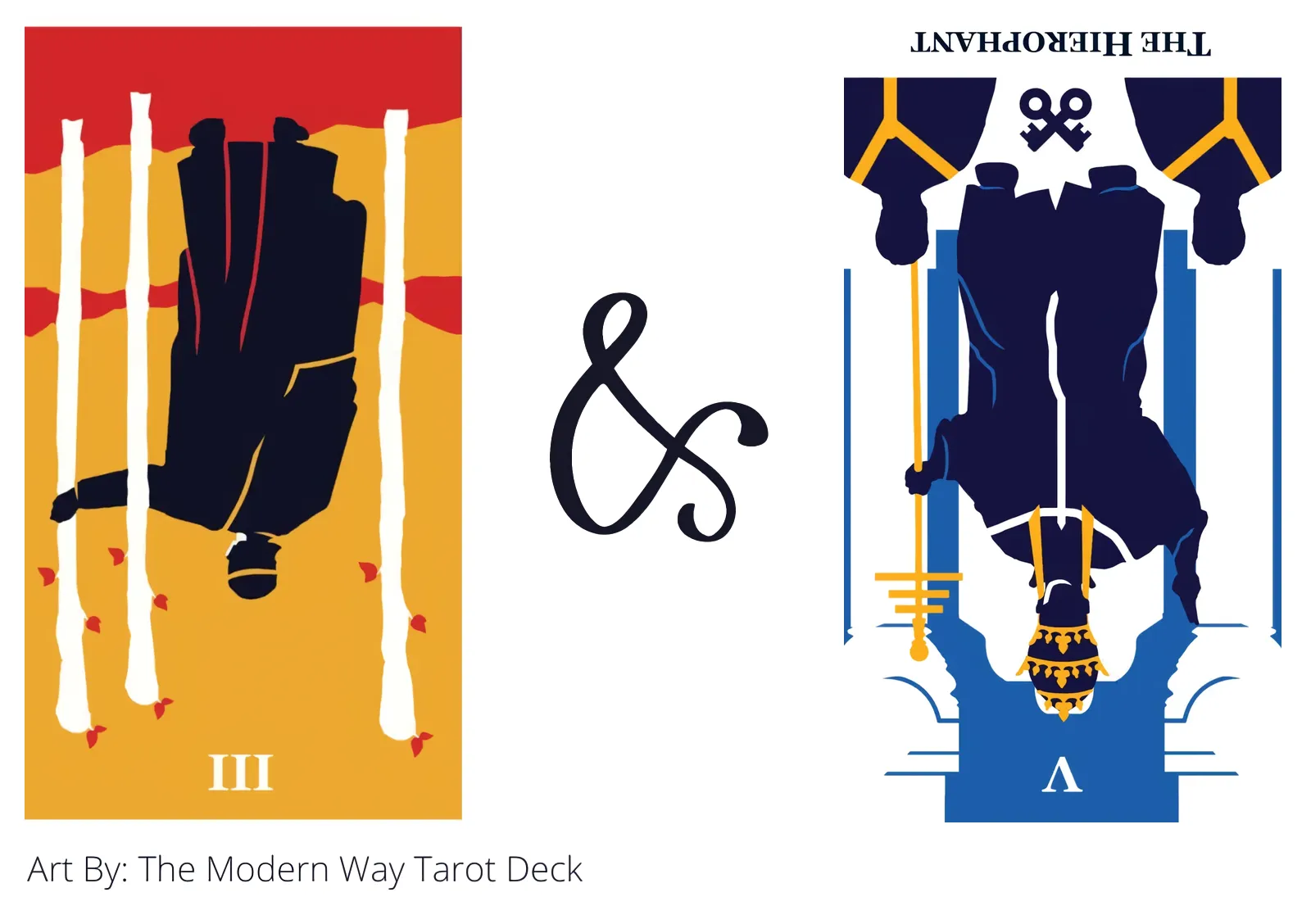three of wands reversed and the hierophant reversed tarot cards together
