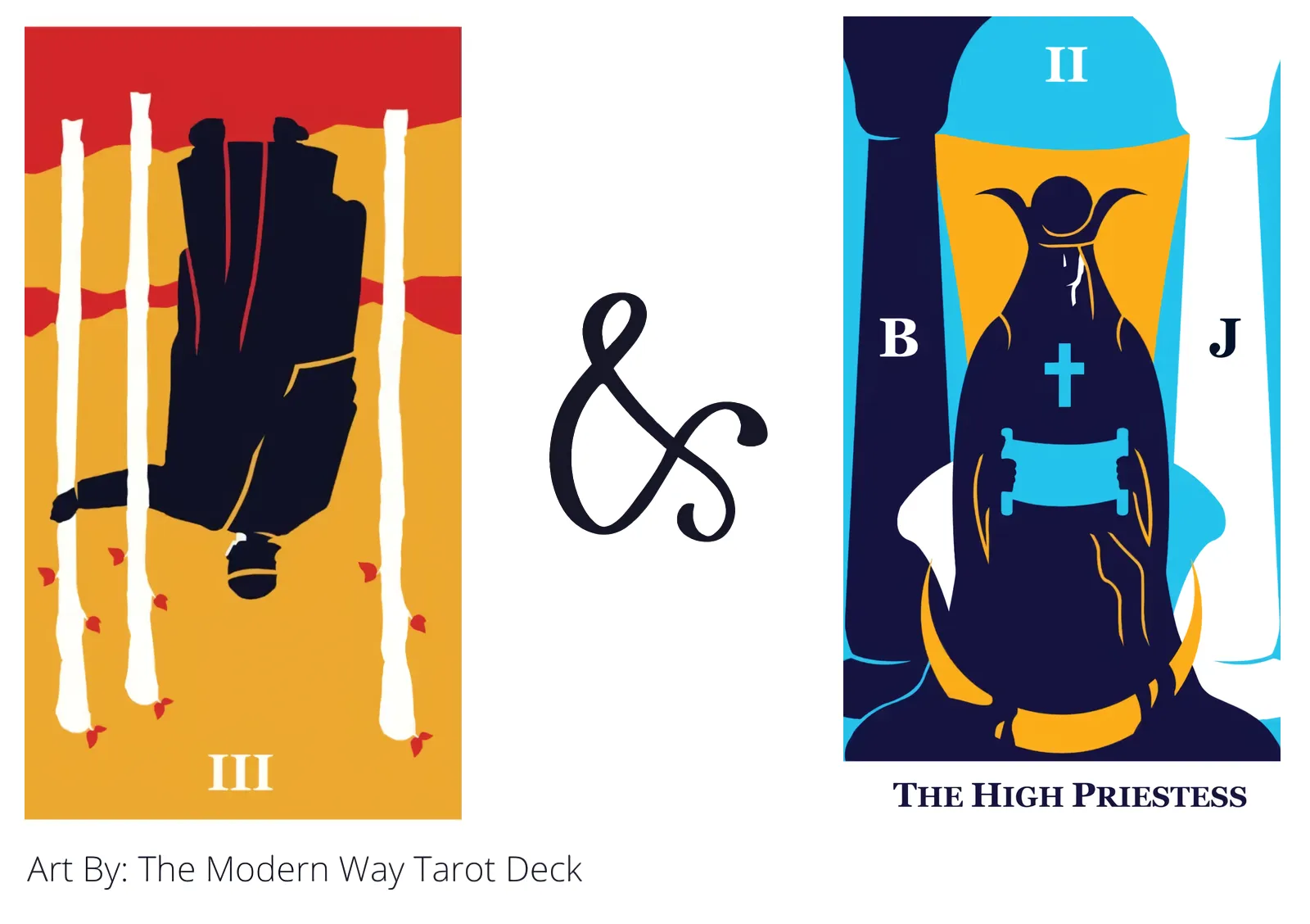 three of wands reversed and the high priestess tarot cards together
