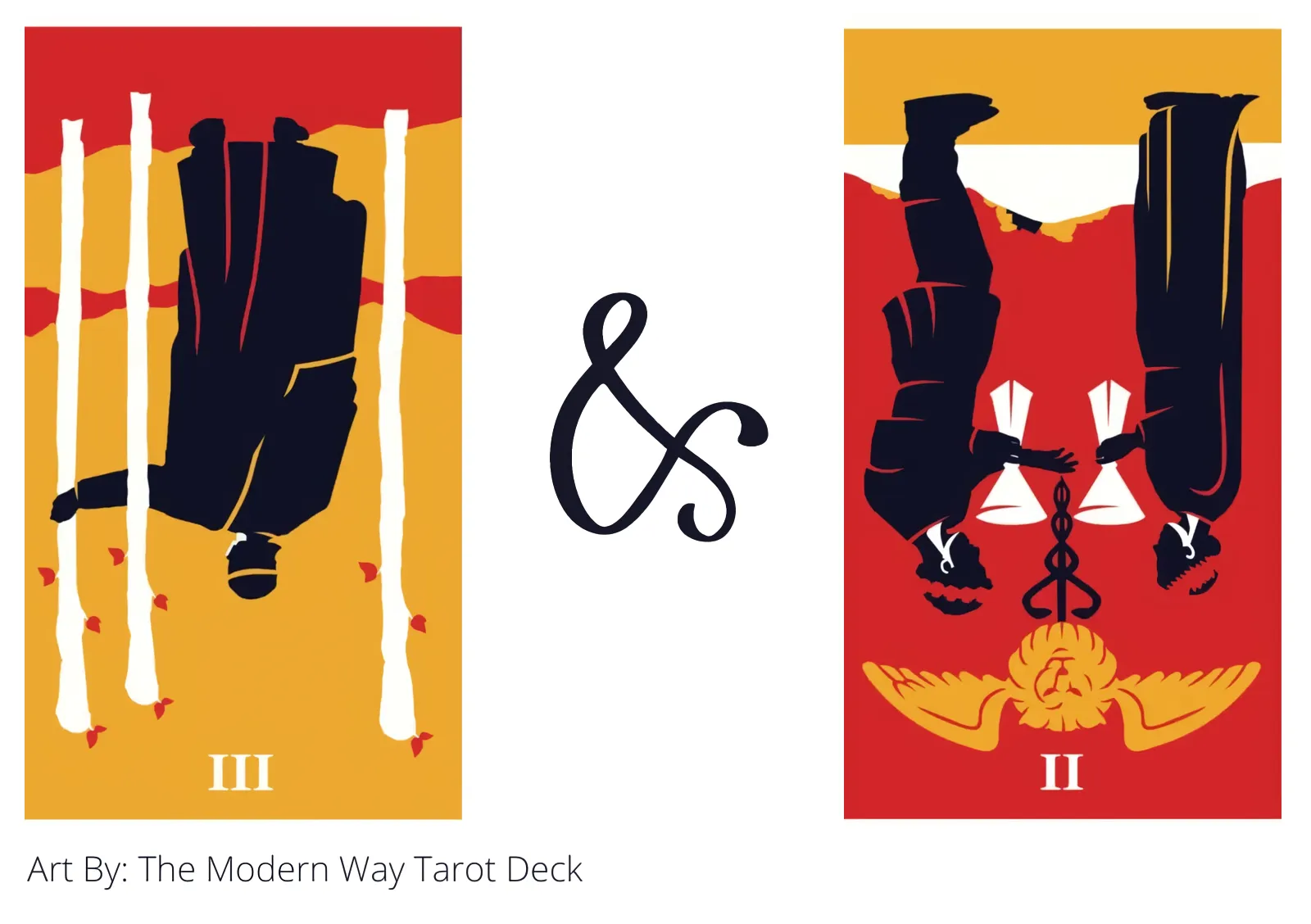 three of wands reversed and two of cups reversed tarot cards together