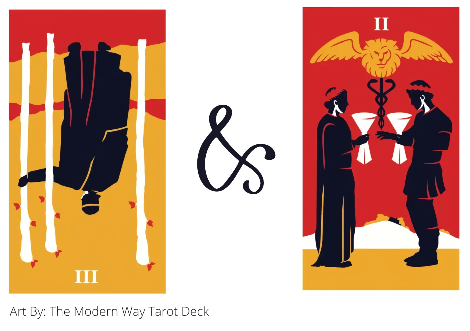 three of wands reversed and two of cups tarot cards together