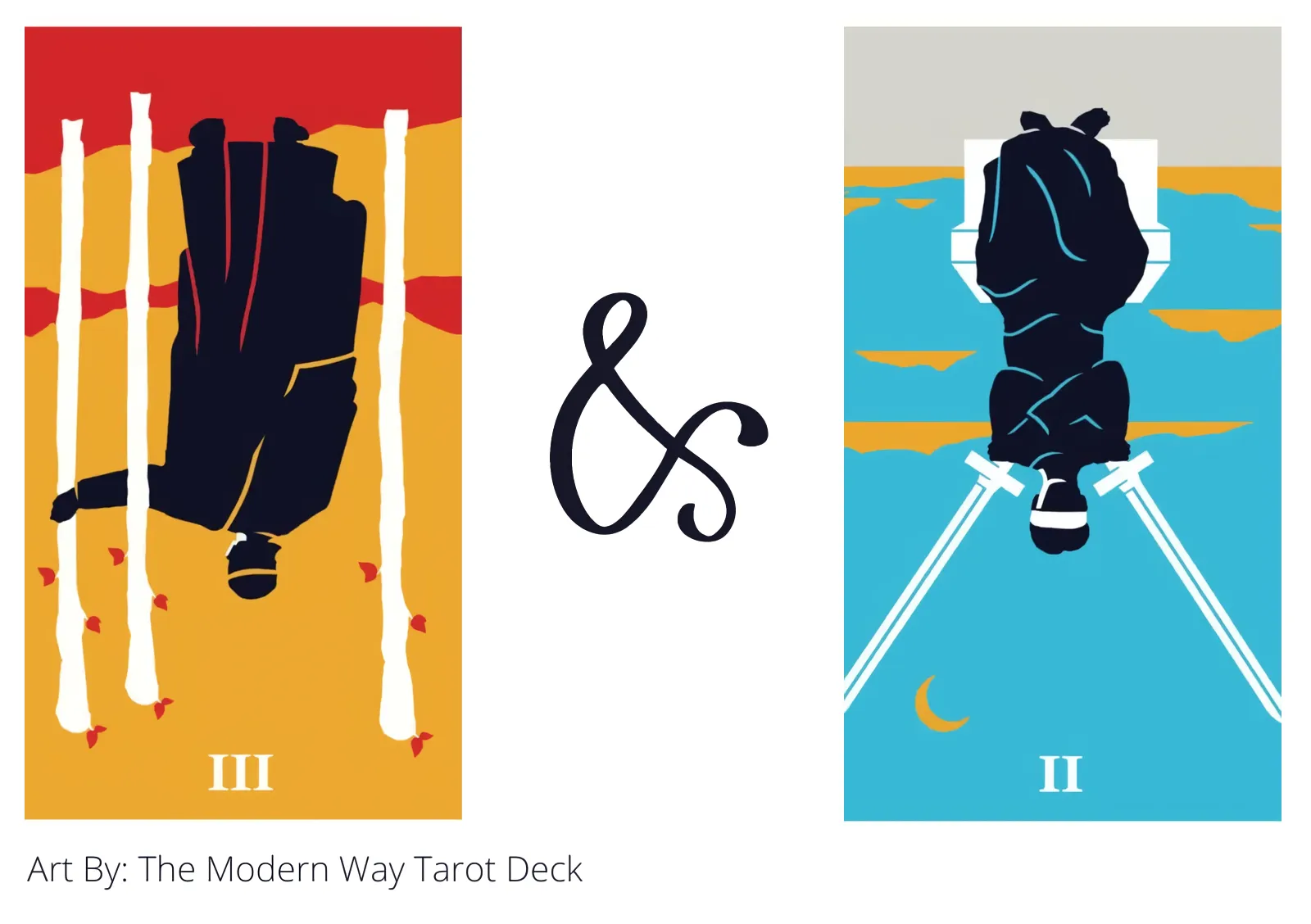 three of wands reversed and two of swords reversed tarot cards together