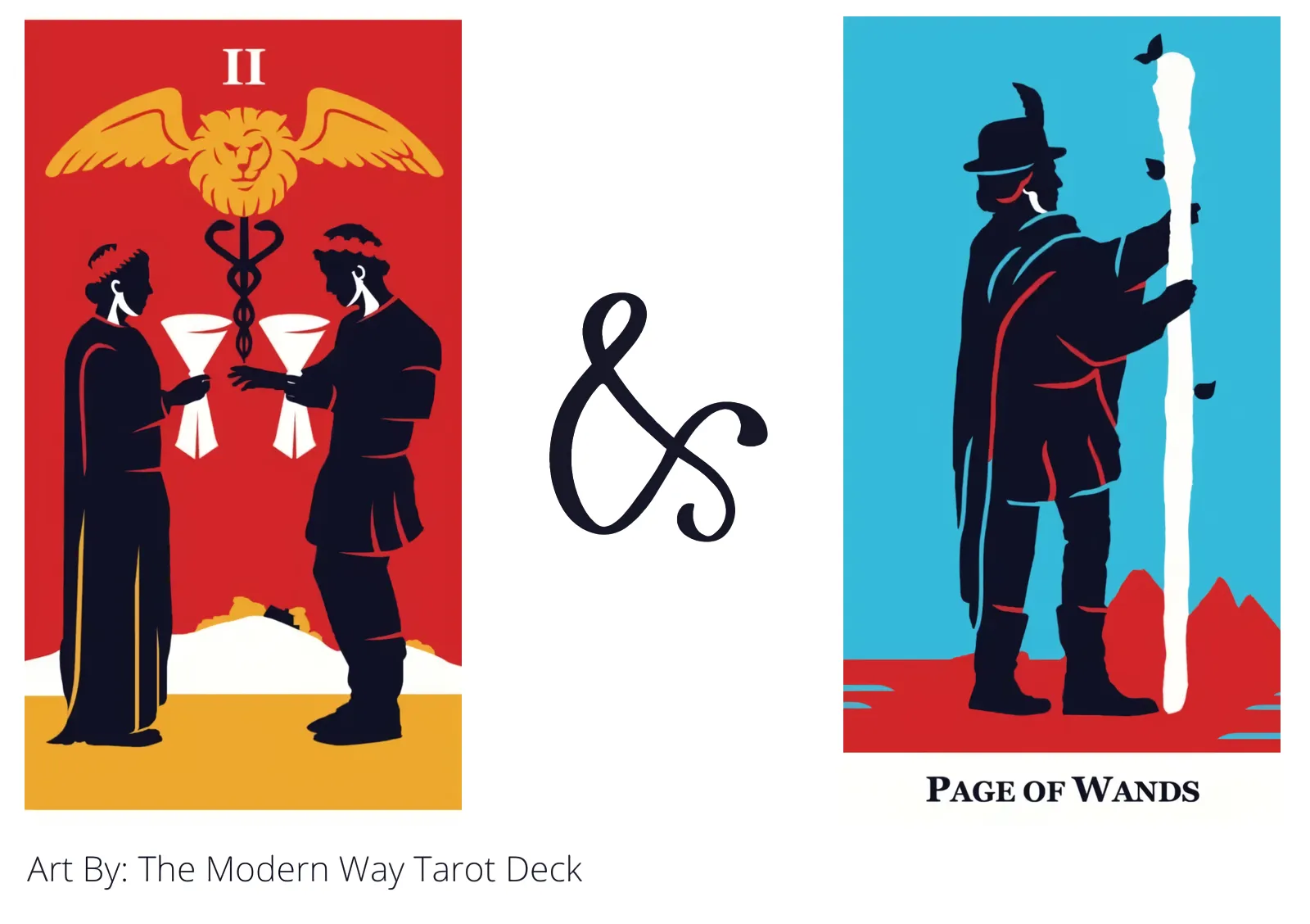 two of cups and page of wands tarot cards together