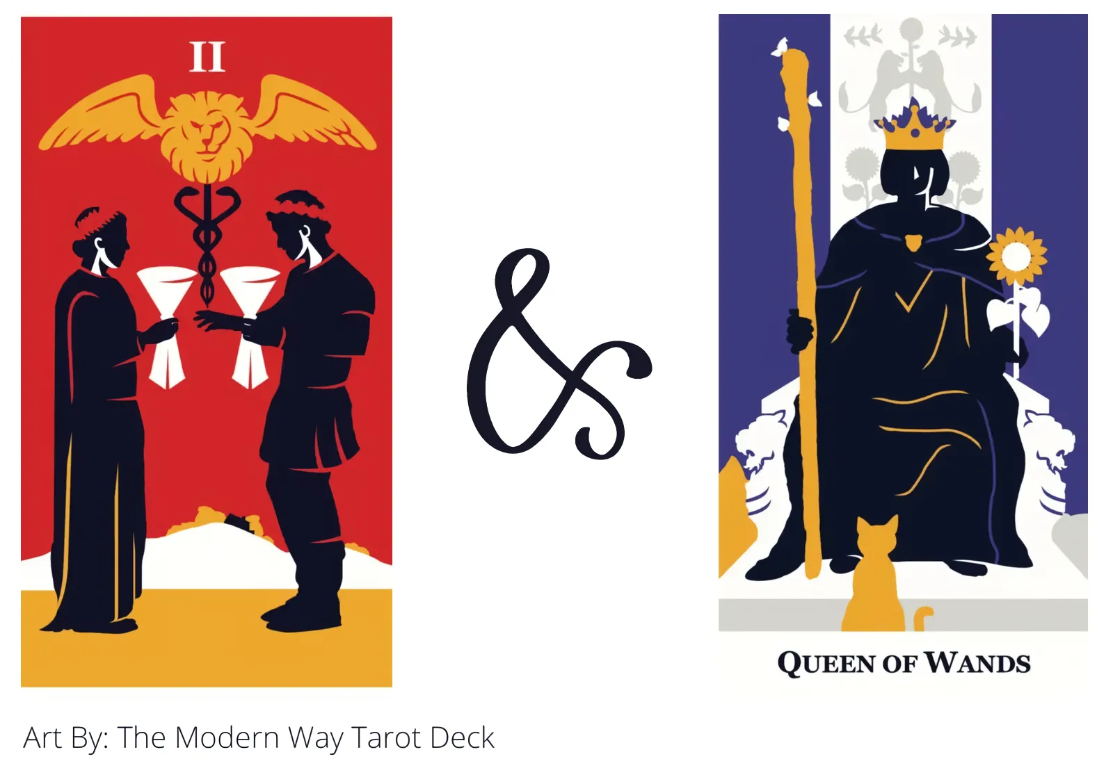 two of cups and queen of wands tarot cards together