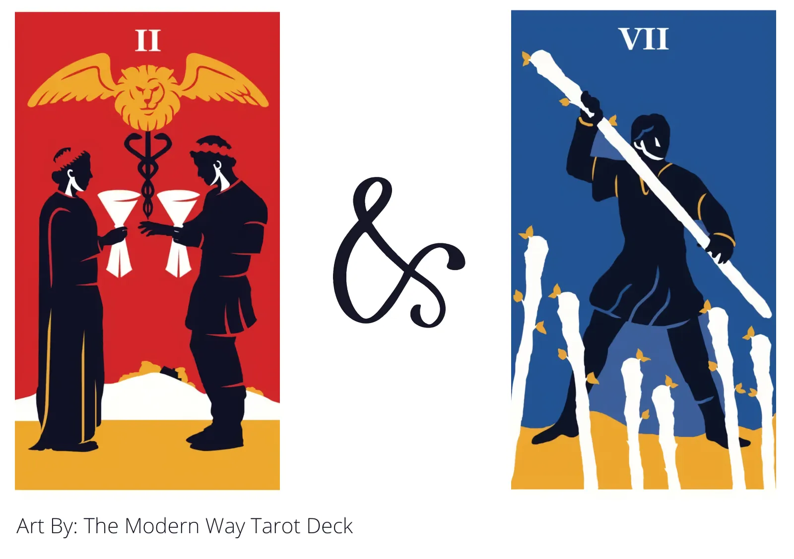 two of cups and seven of wands tarot cards together