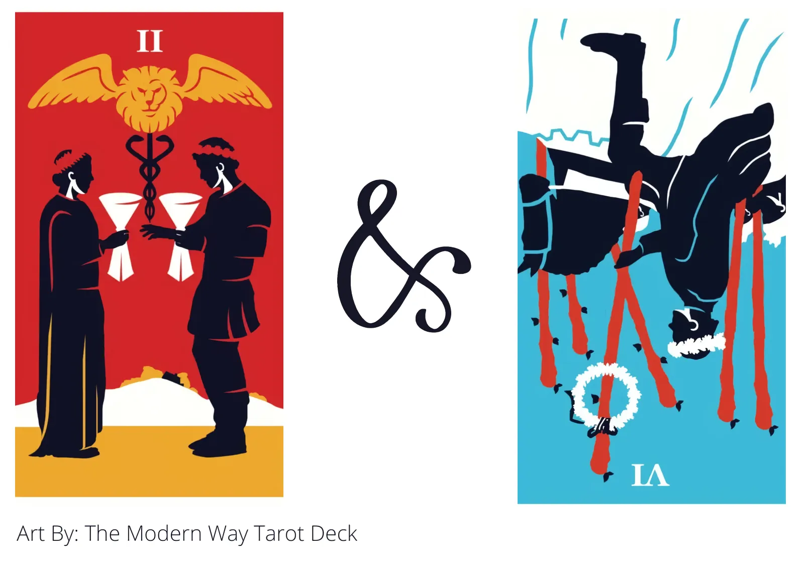 two of cups and six of wands reversed tarot cards together