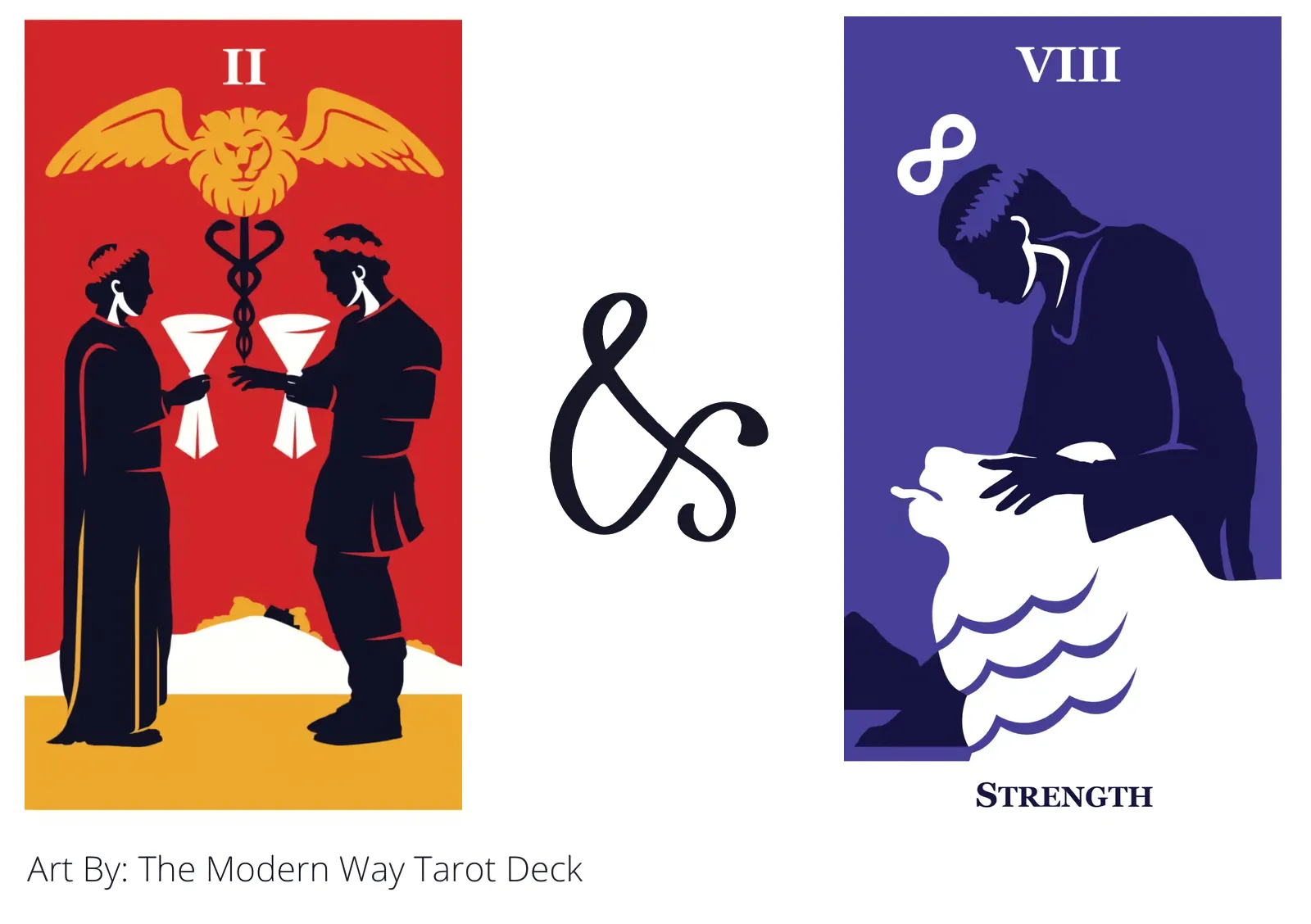 two of cups and strength tarot cards together