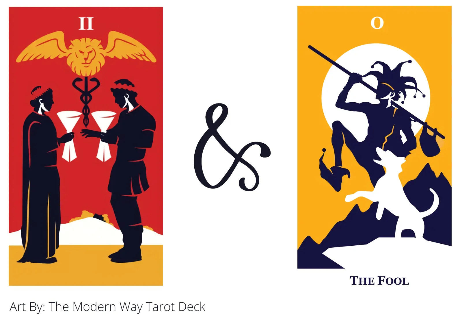 two of cups and the fool tarot cards together