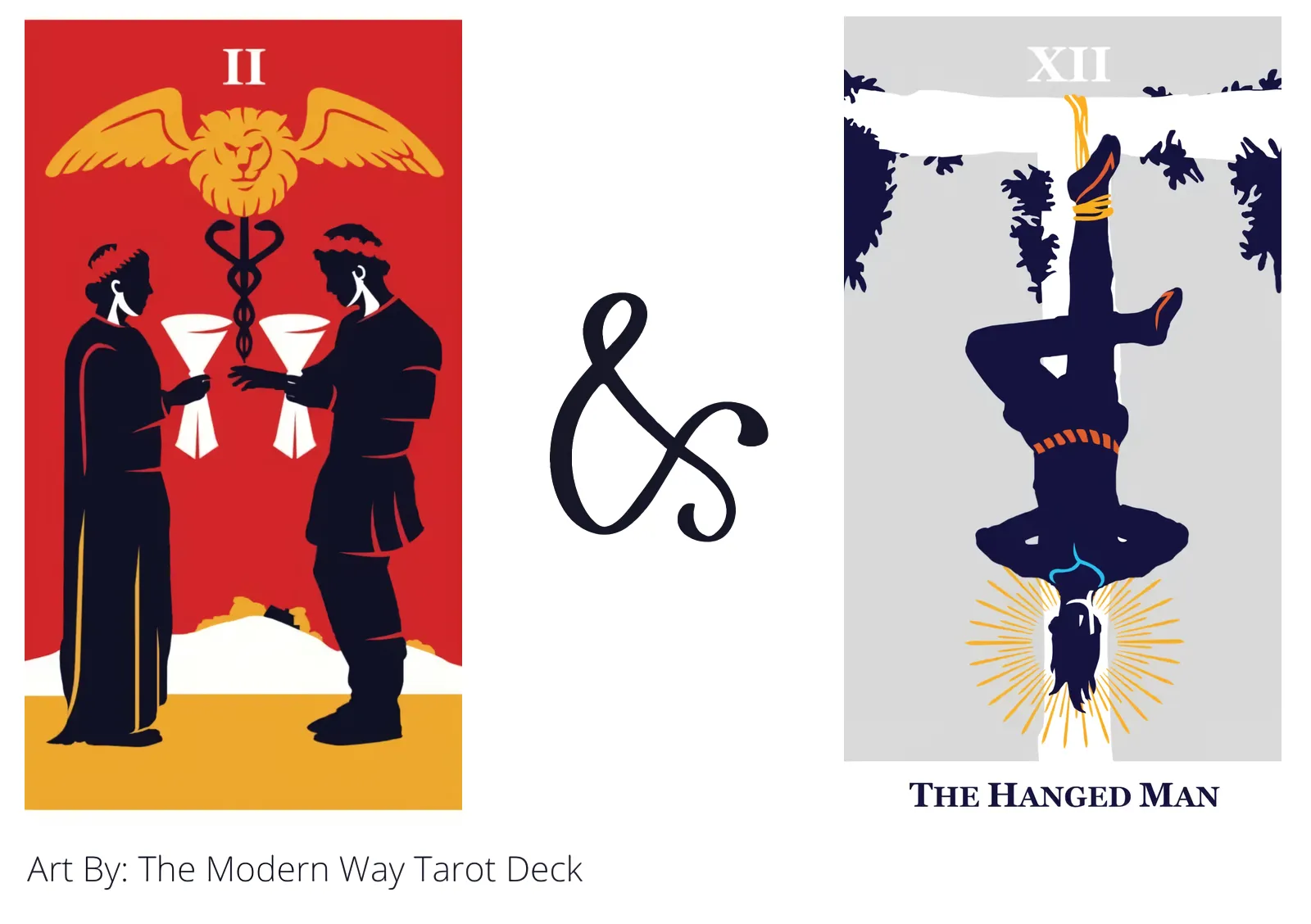 two of cups and the hanged man tarot cards together