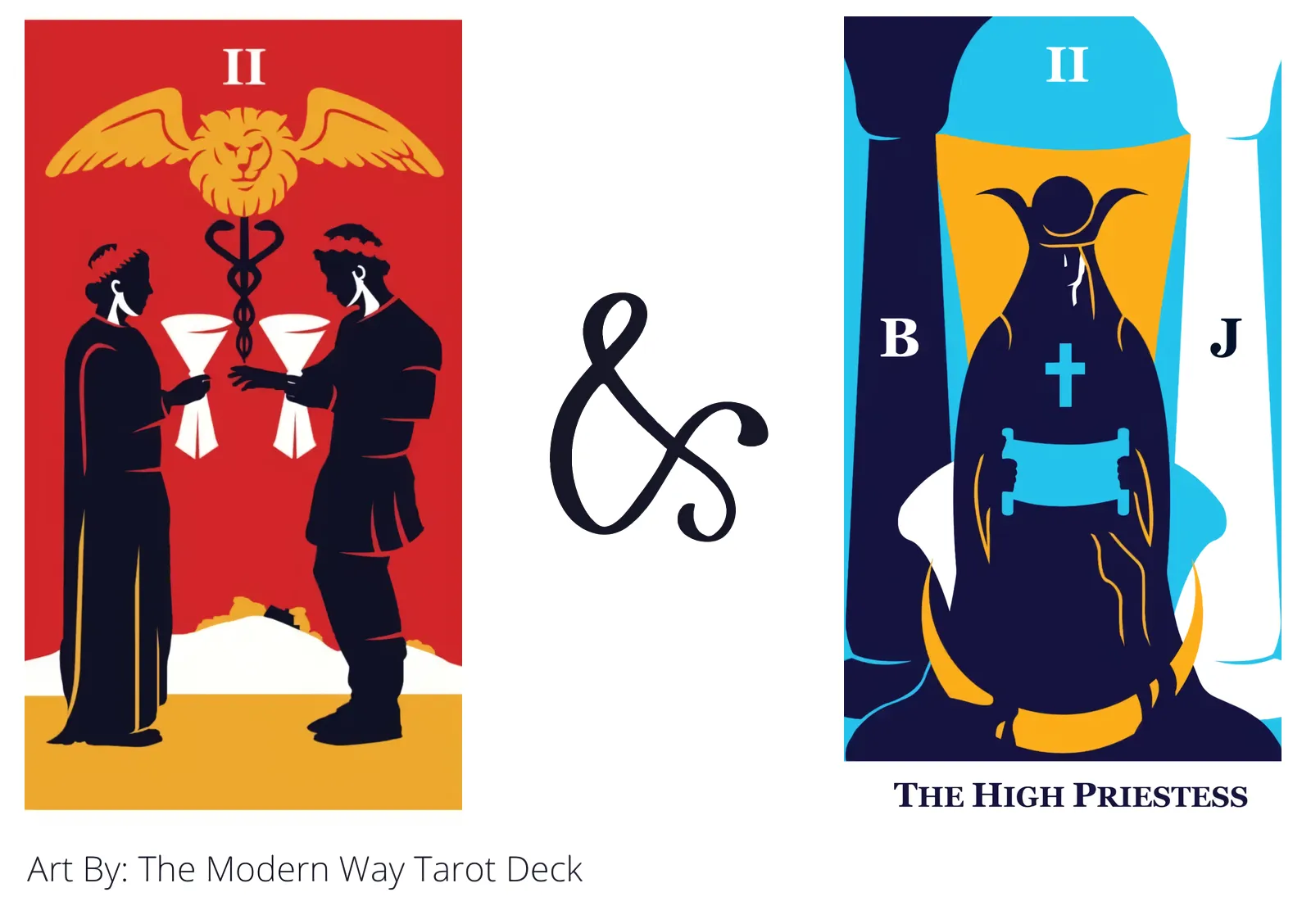 two of cups and the high priestess tarot cards together