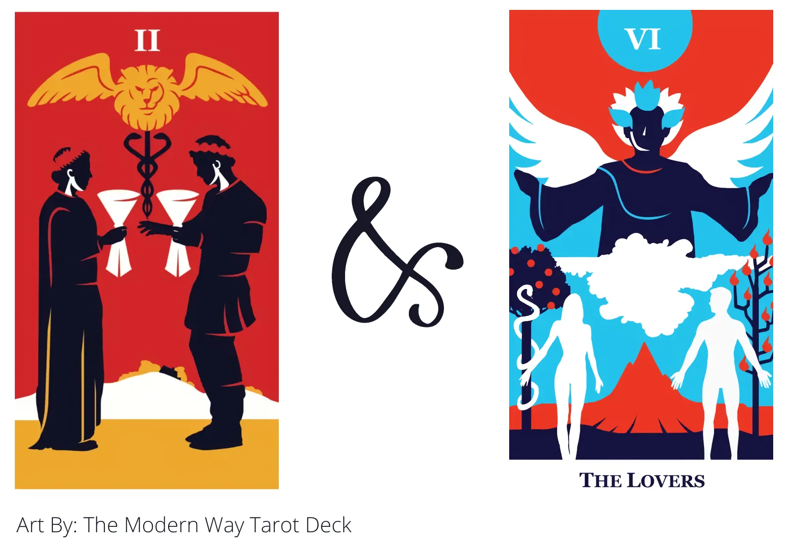 two of cups and the lovers tarot cards together