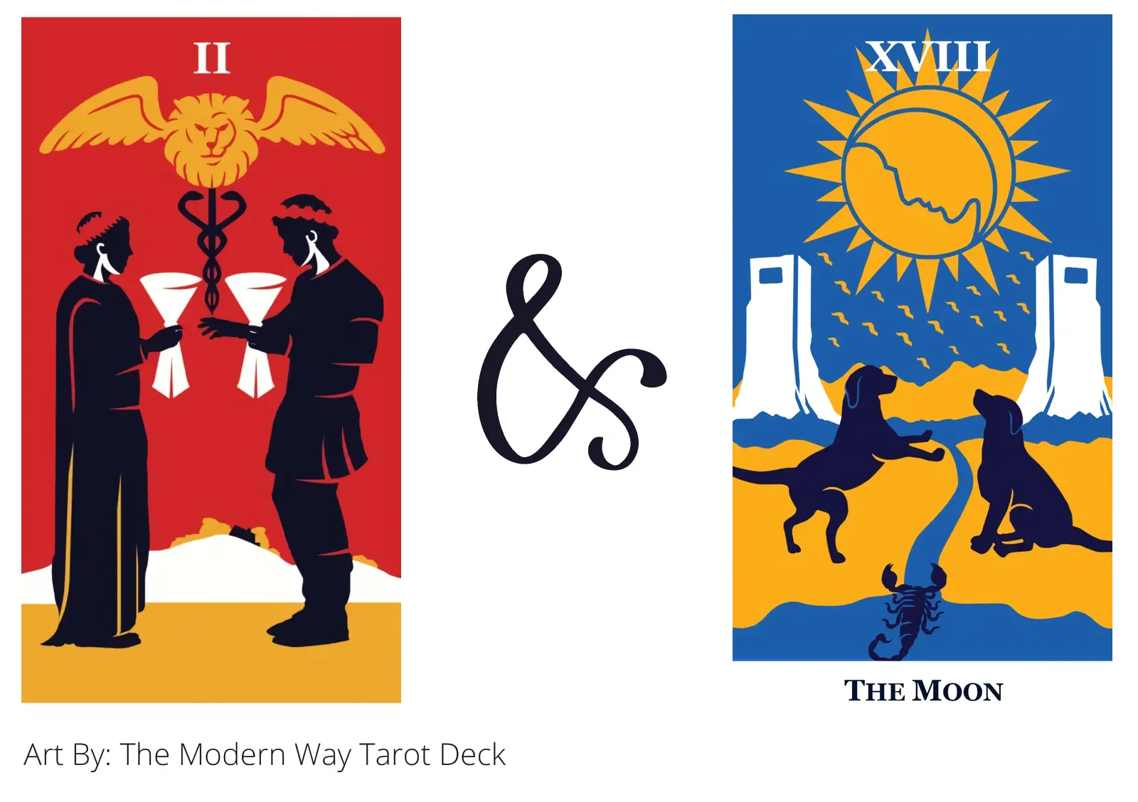two of cups and the moon tarot cards together