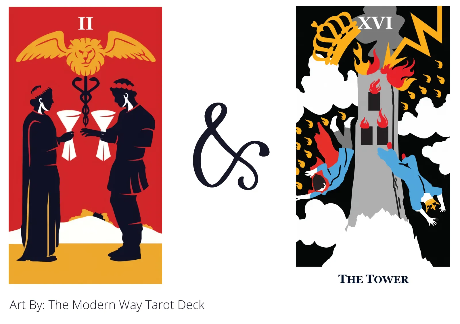 two of cups and the tower tarot cards together