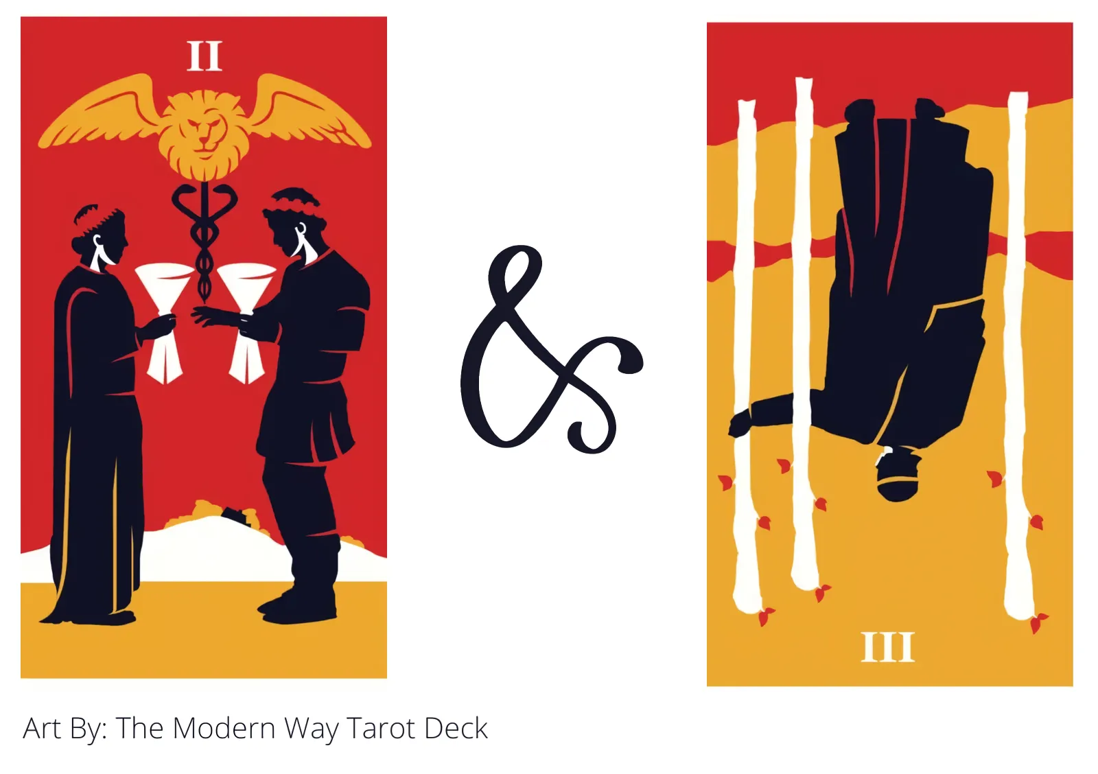 two of cups and three of wands reversed tarot cards together