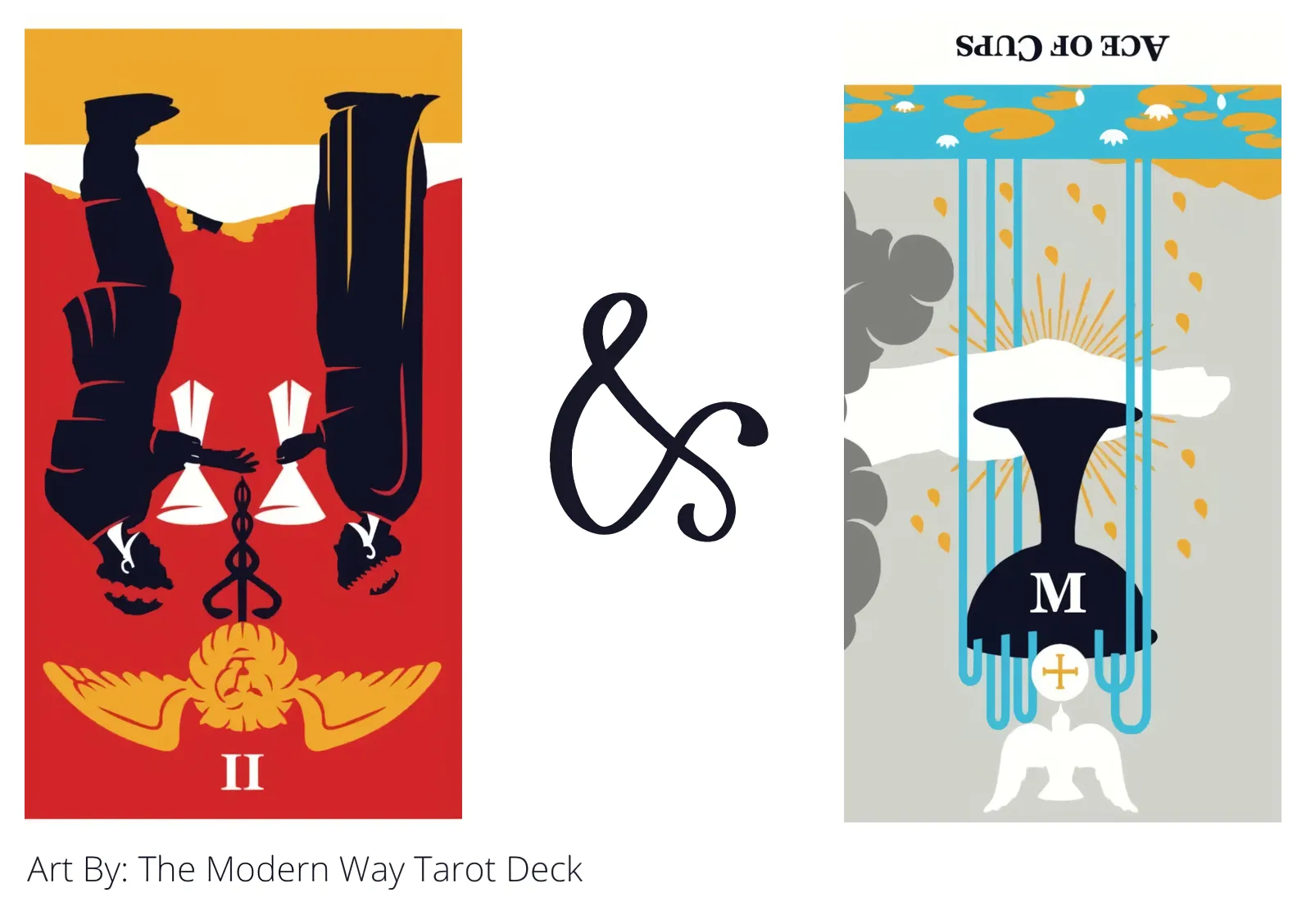 two of cups reversed and ace of cups reversed tarot cards together