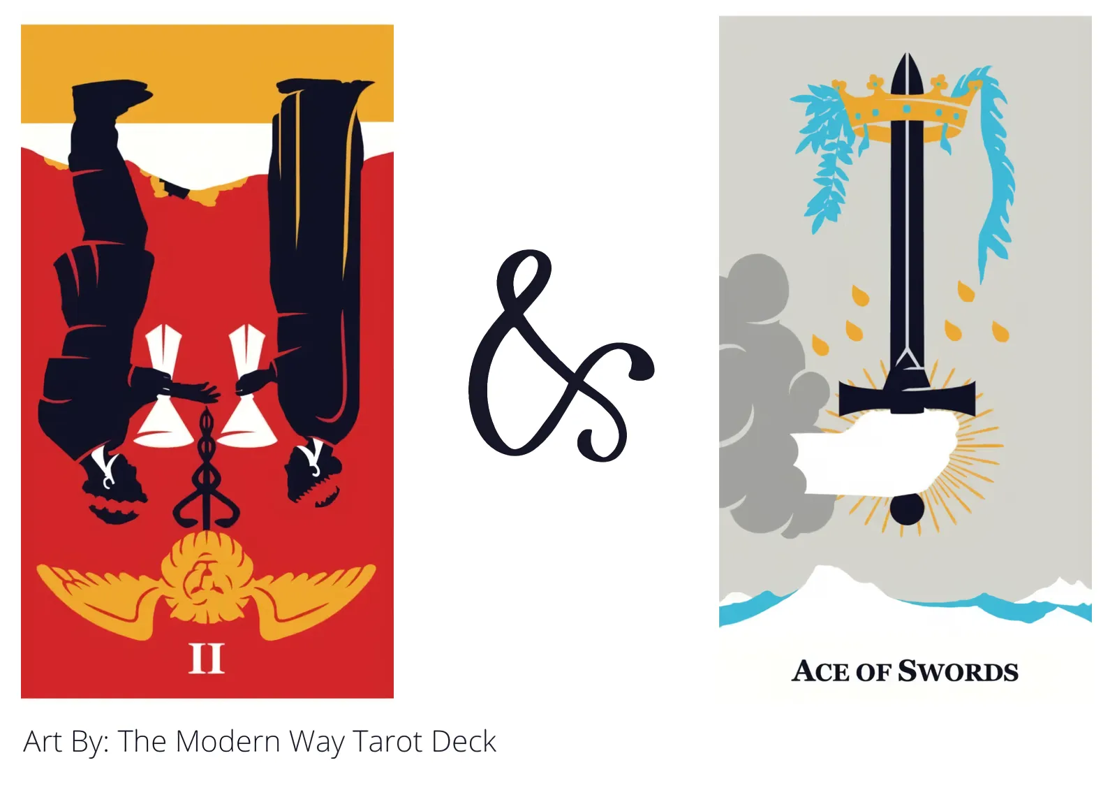 two of cups reversed and ace of swords tarot cards together