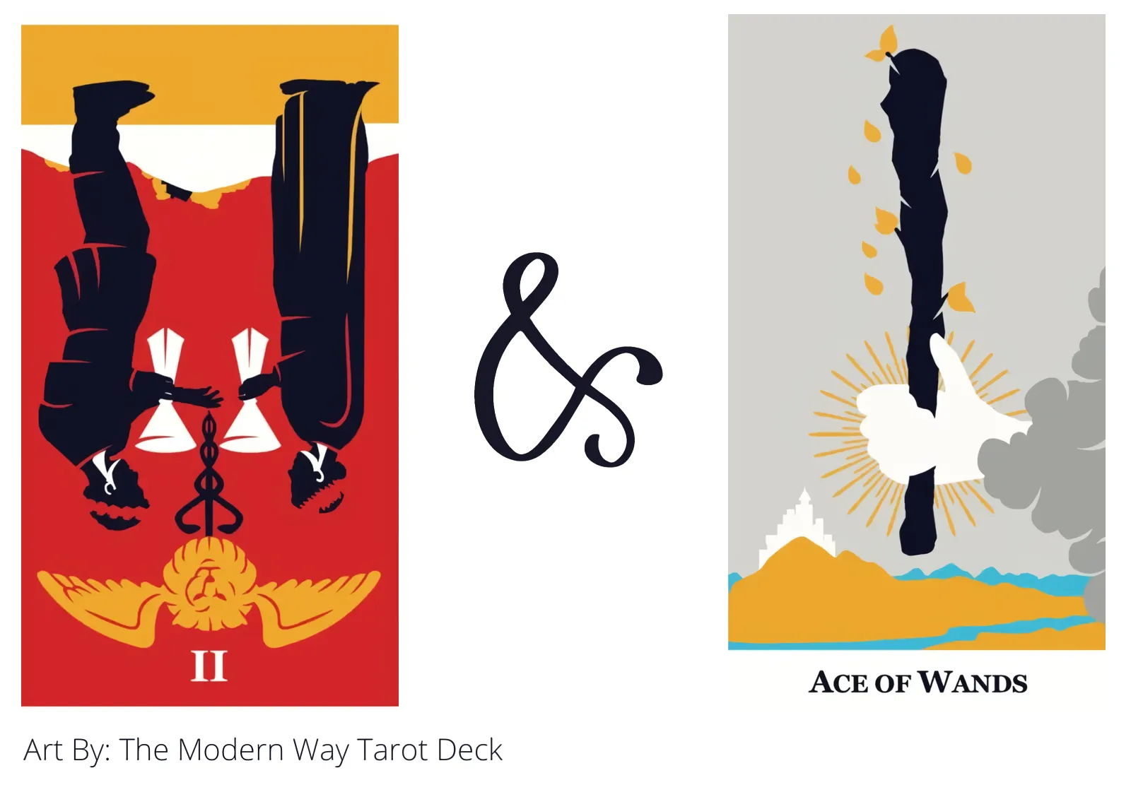 two of cups reversed and ace of wands tarot cards together