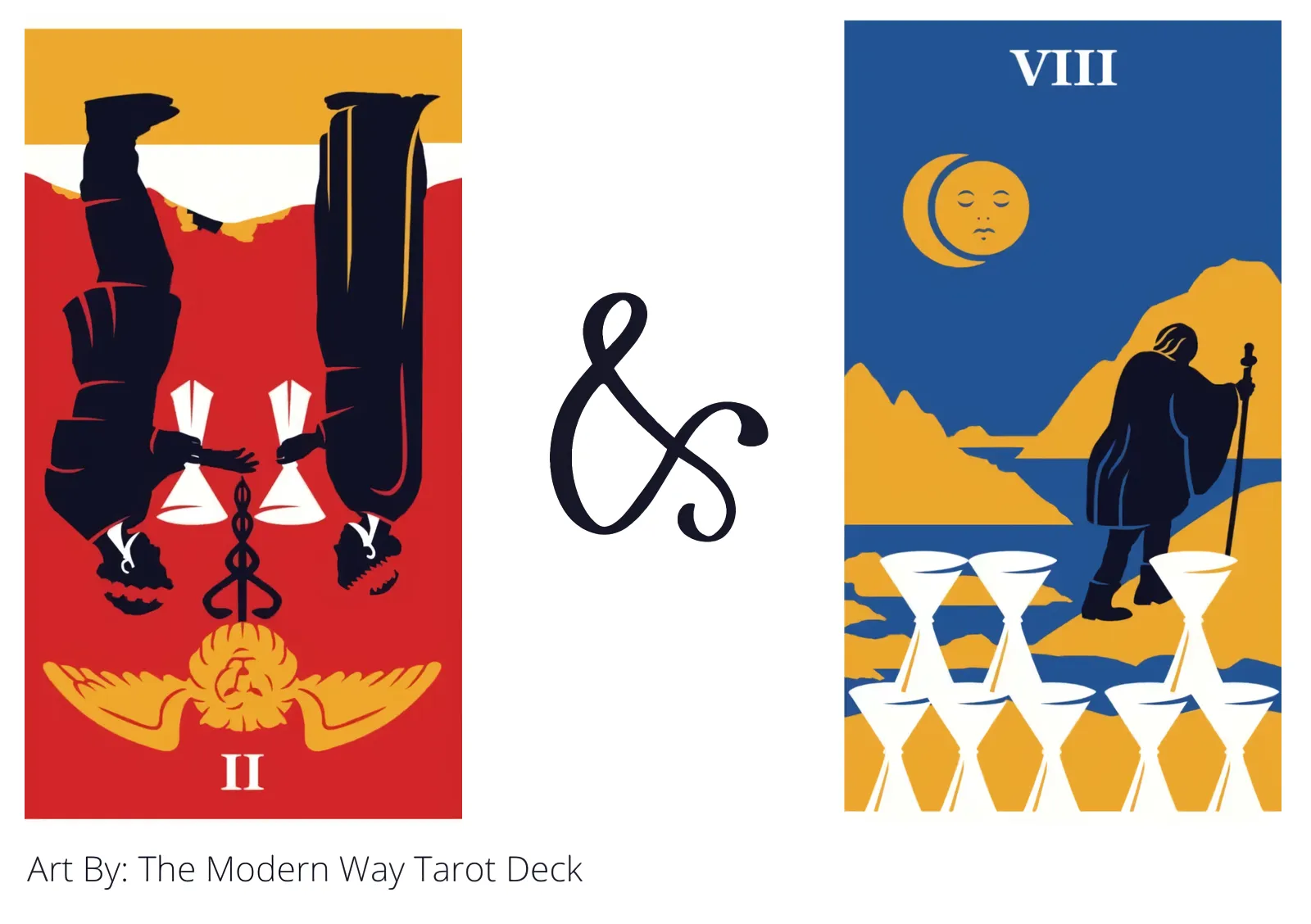 two of cups reversed and eight of cups tarot cards together