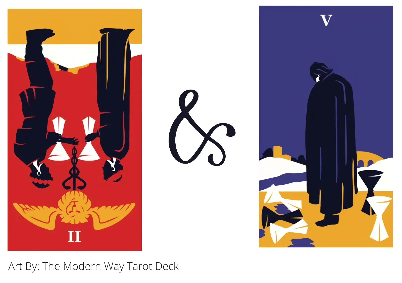 two of cups reversed and five of cups tarot cards together