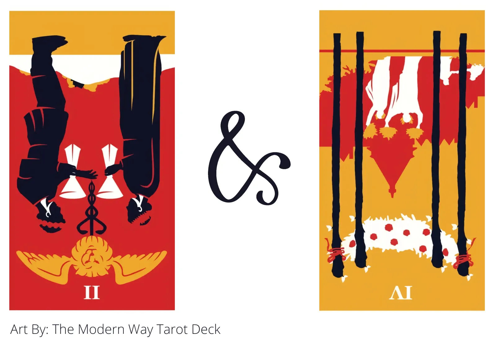 two of cups reversed and four of wands reversed tarot cards together
