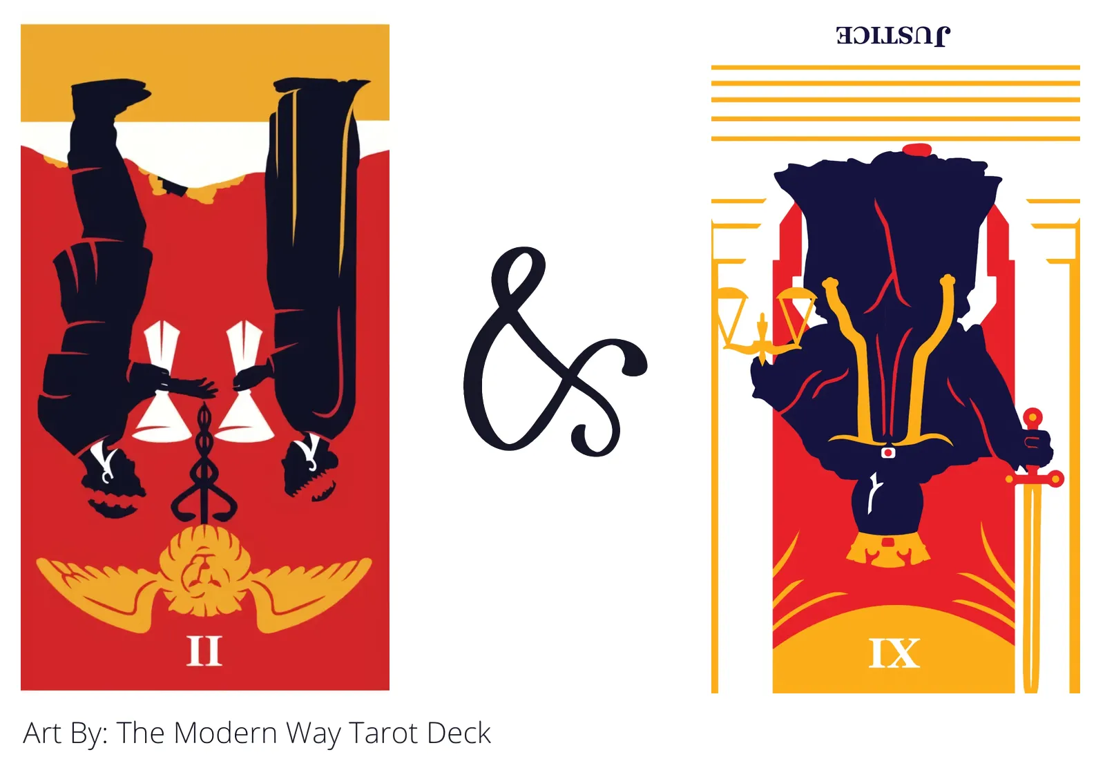 two of cups reversed and justice reversed tarot cards together