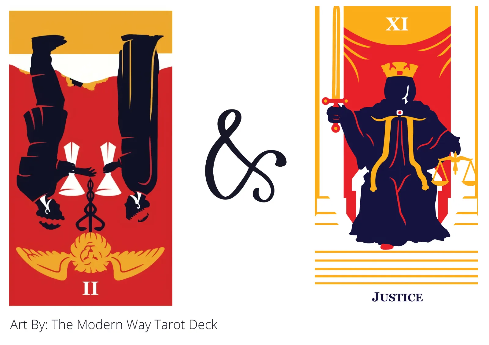 two of cups reversed and justice tarot cards together