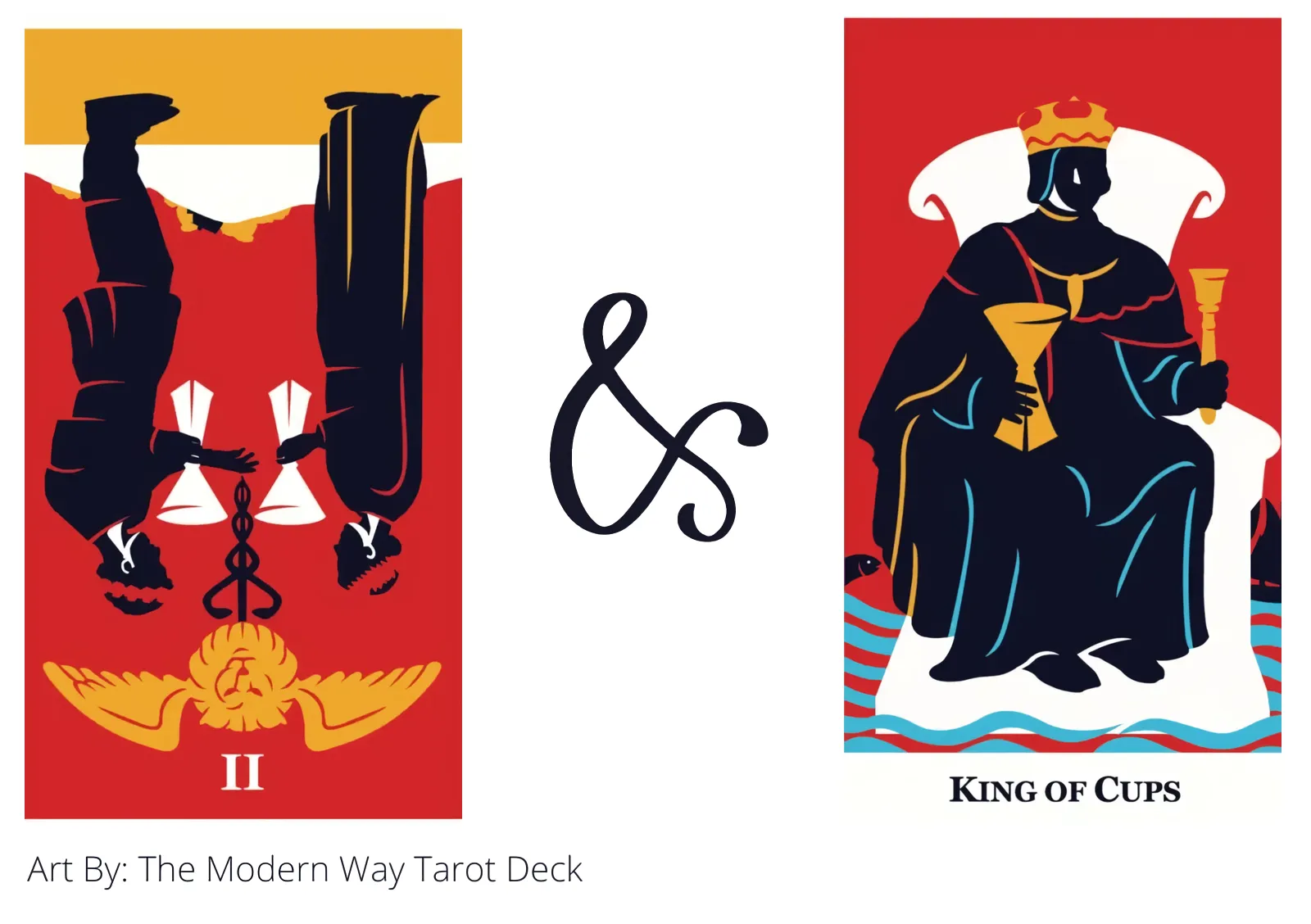 two of cups reversed and king of cups tarot cards together