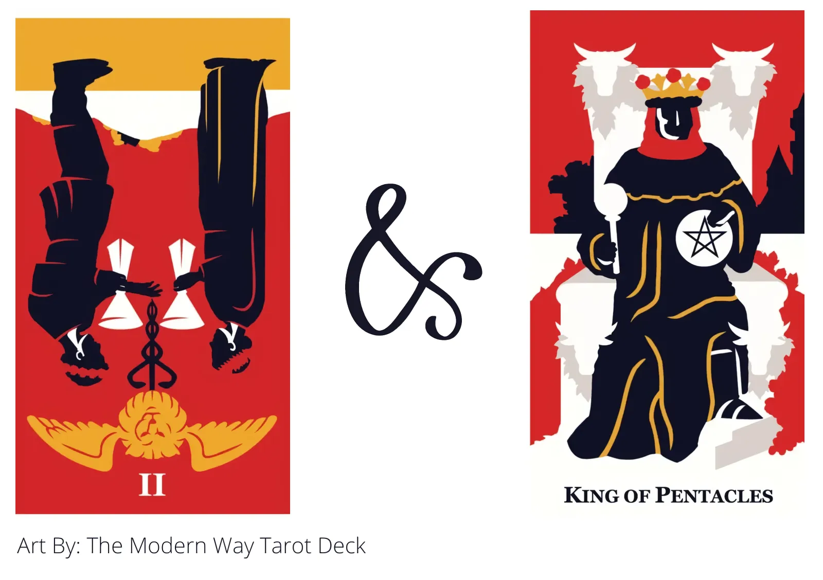 two of cups reversed and king of pentacles tarot cards together