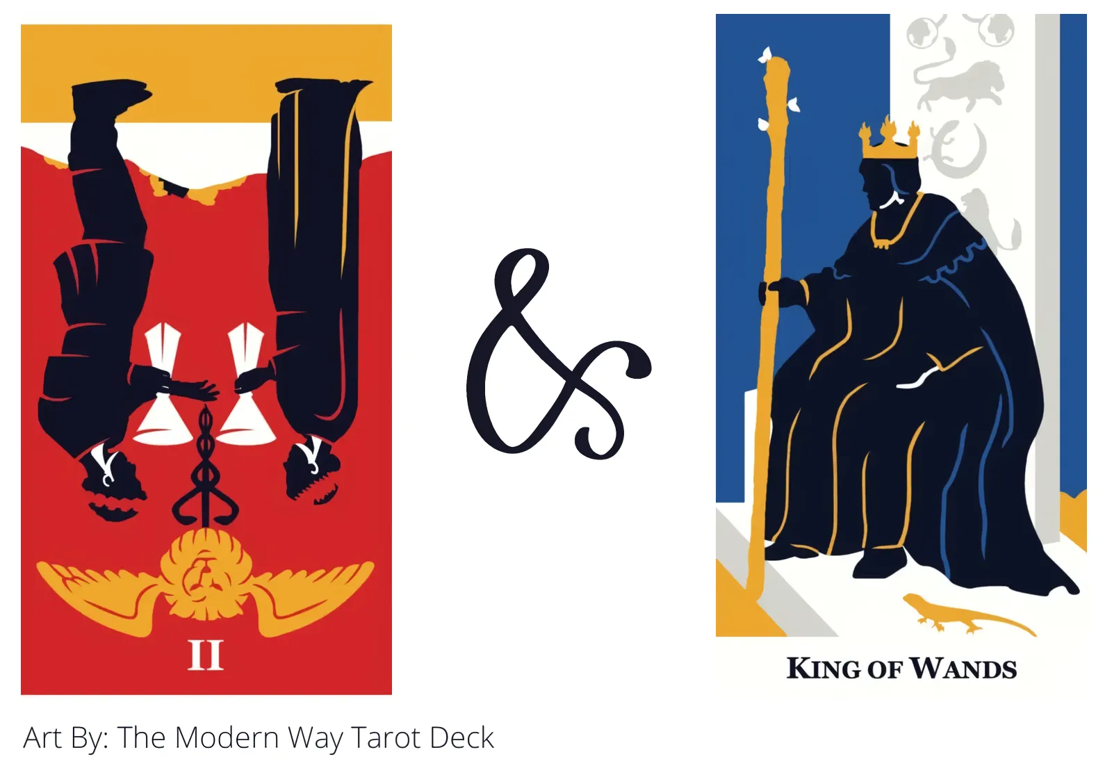 two of cups reversed and king of wands tarot cards together