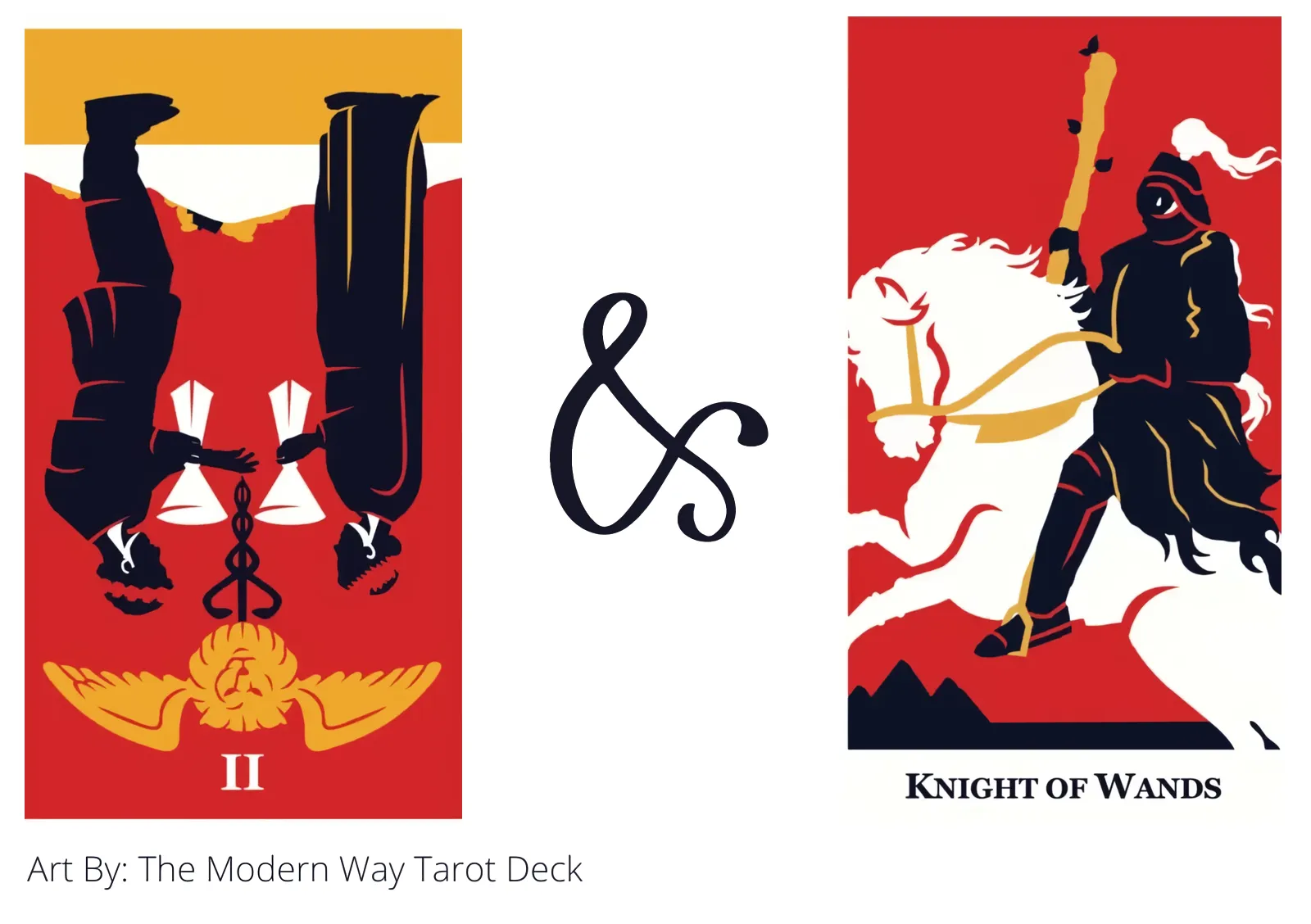 two of cups reversed and knight of wands tarot cards together