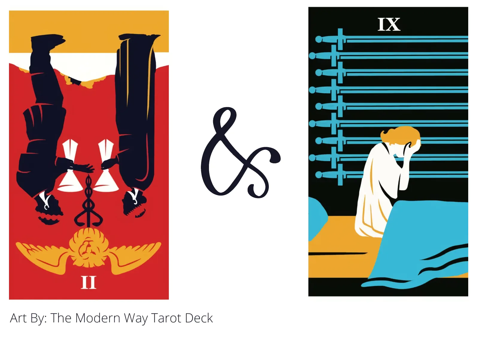 two of cups reversed and nine of swords tarot cards together