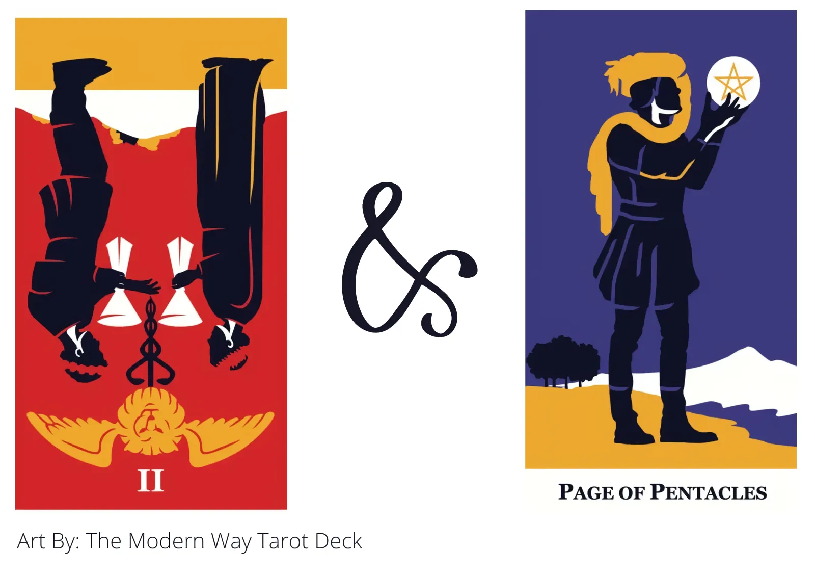 two of cups reversed and page of pentacles tarot cards together