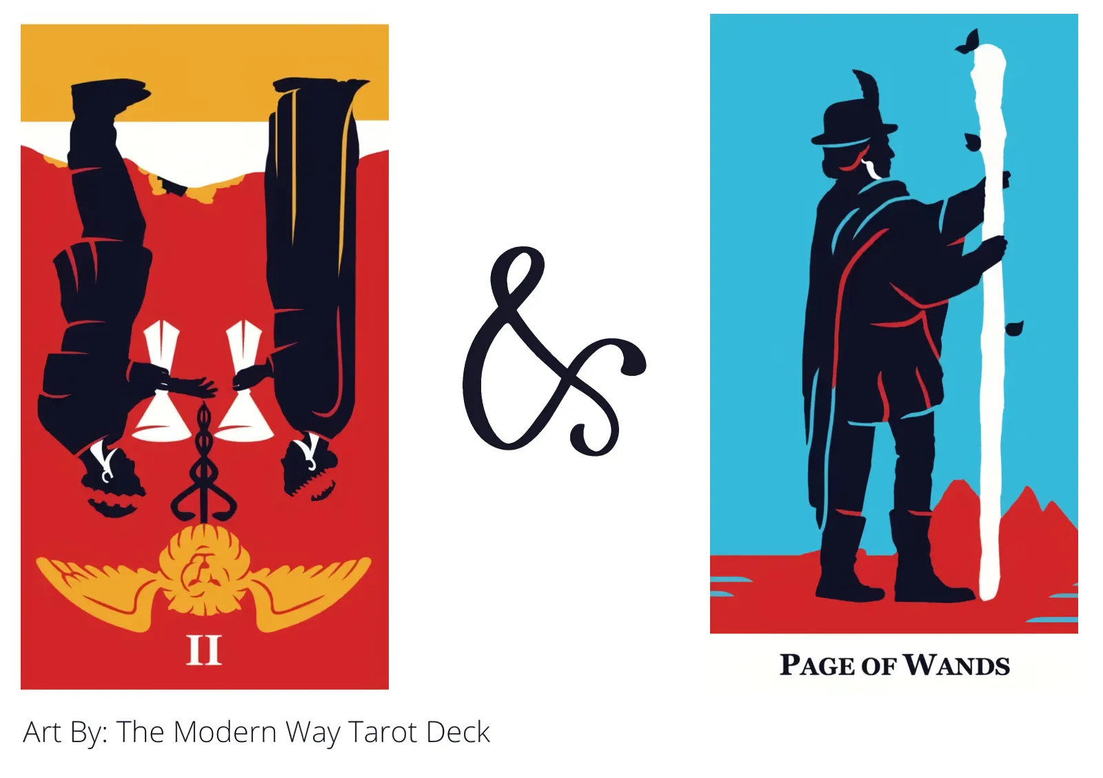 two of cups reversed and page of wands tarot cards together