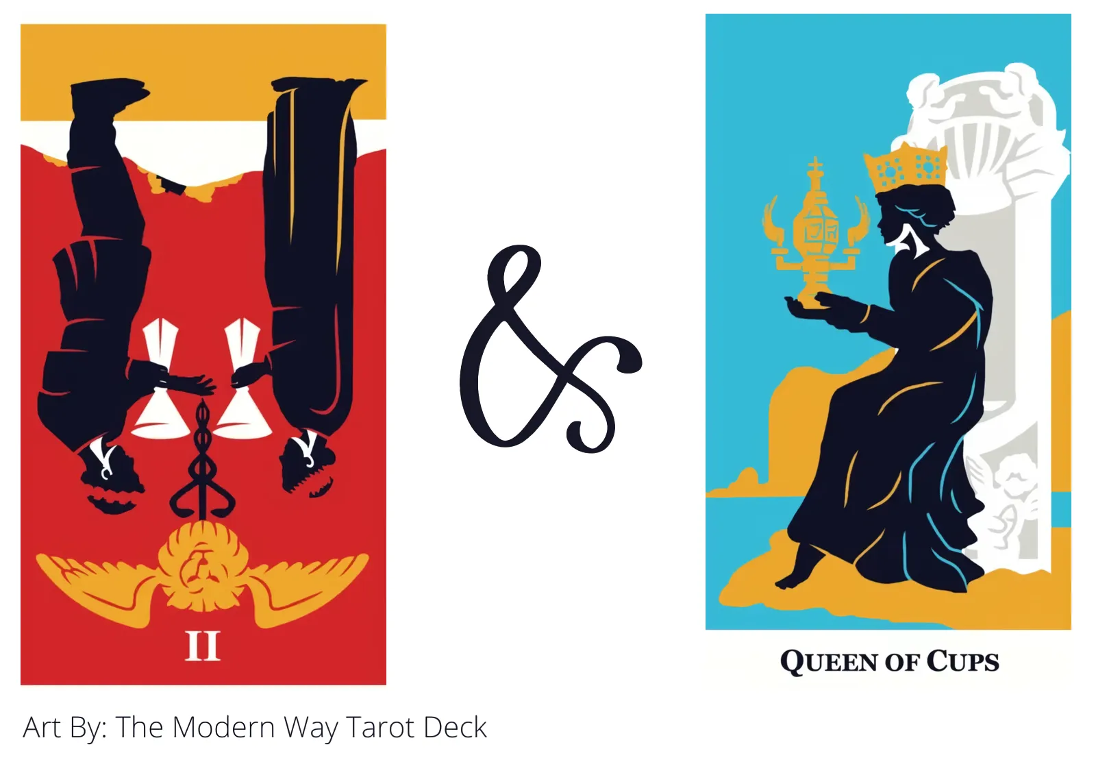 two of cups reversed and queen of cups tarot cards together