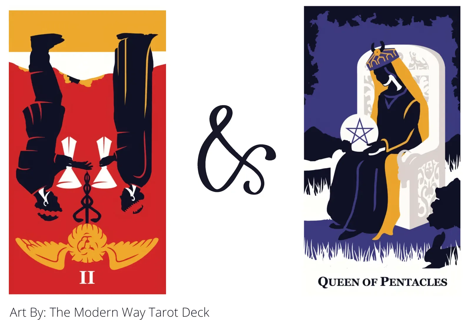 two of cups reversed and queen of pentacles tarot cards together