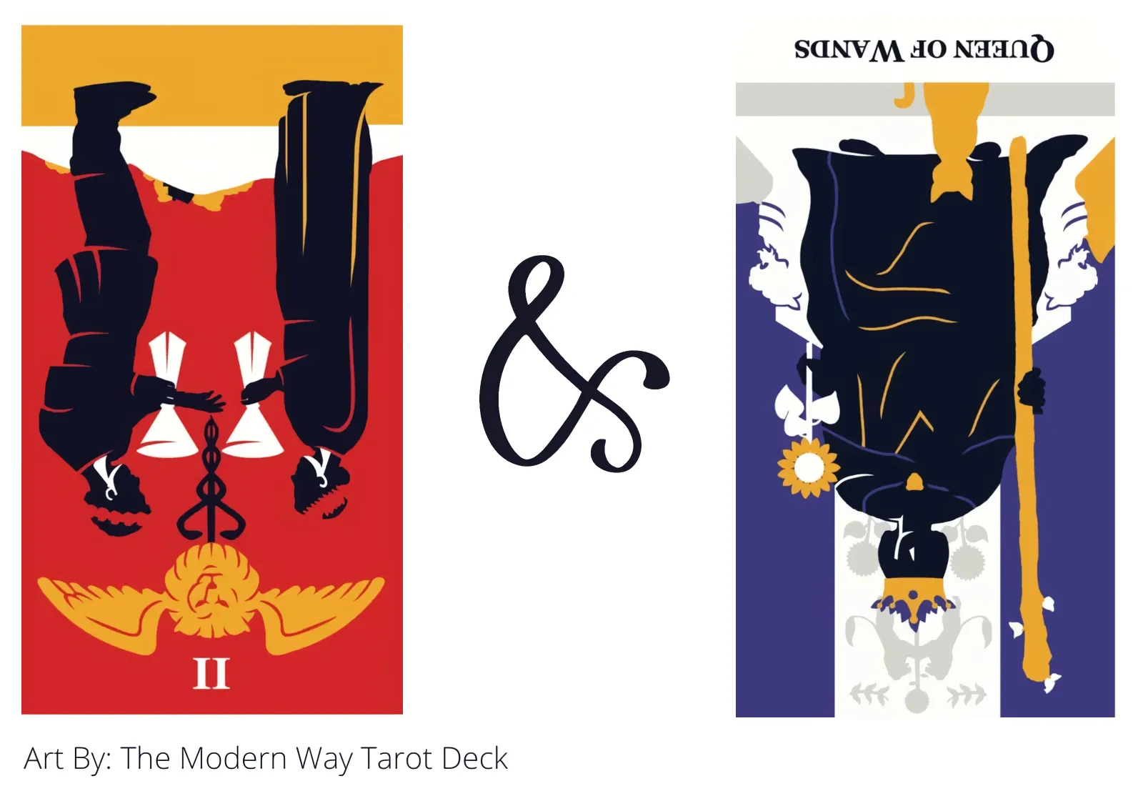 two of cups reversed and queen of wands reversed tarot cards together